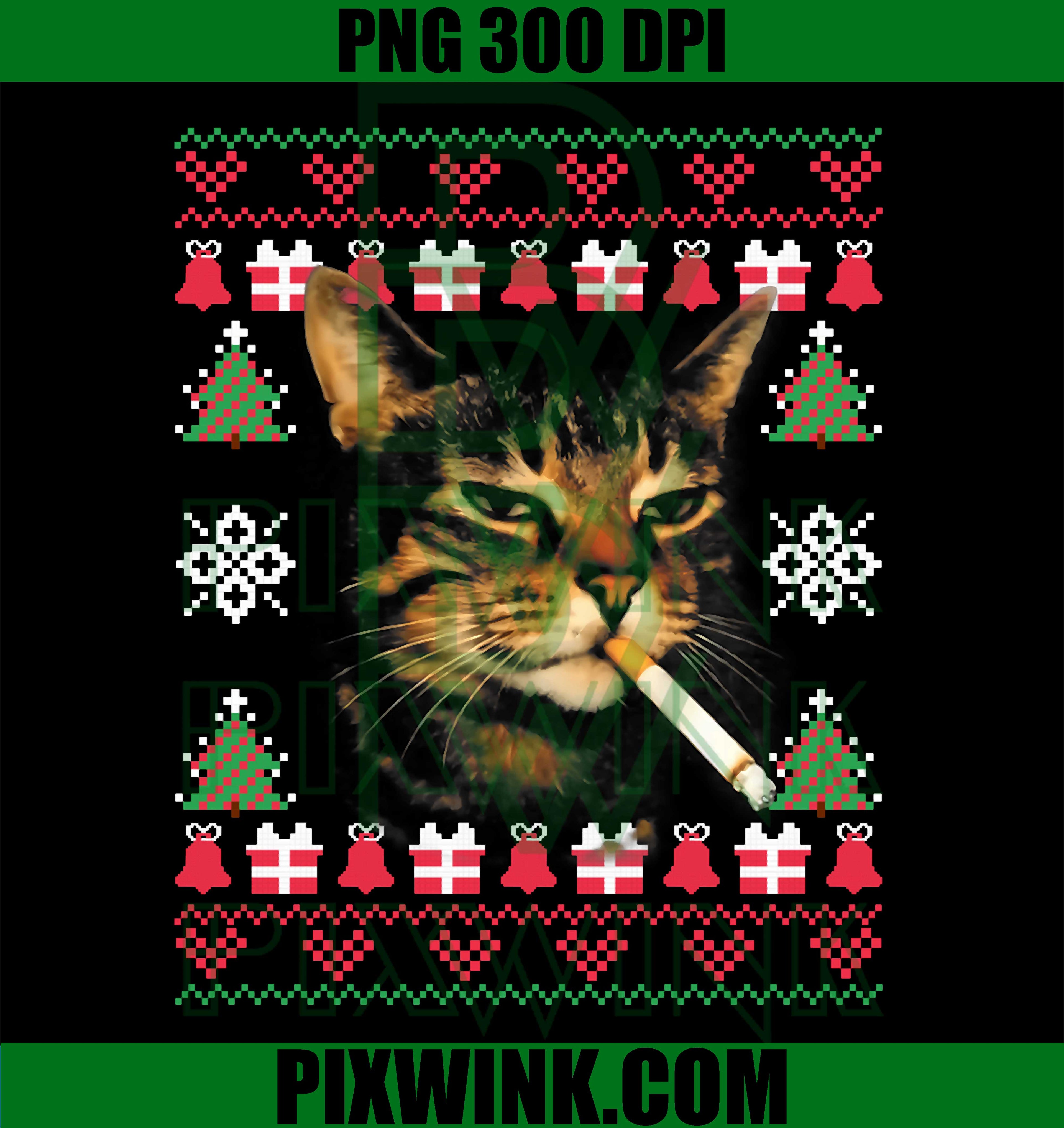 Funny Smoking Cat Meme Ugly Christmas PNG