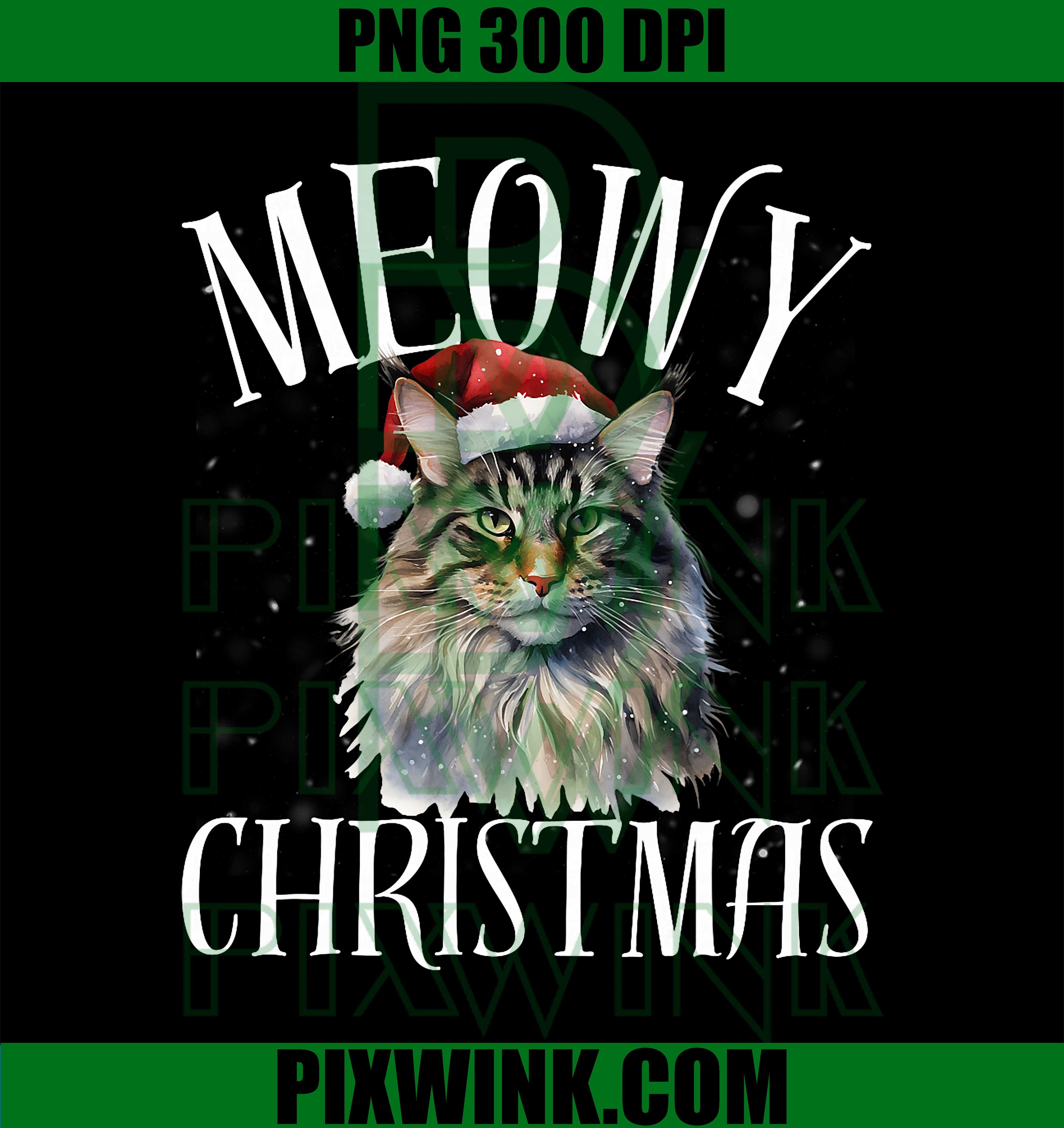 Funny Meowy Christmas Maine Coon Cat Merry Xmas Holiday PNG