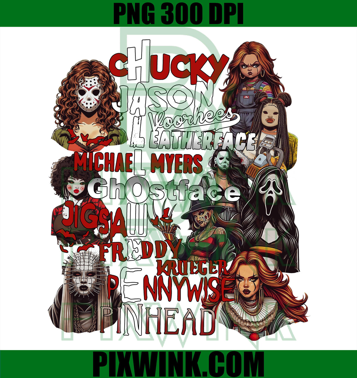 Halloween Horror Characters PNG, Scary Movie Women PNG, Spooky Season PNG