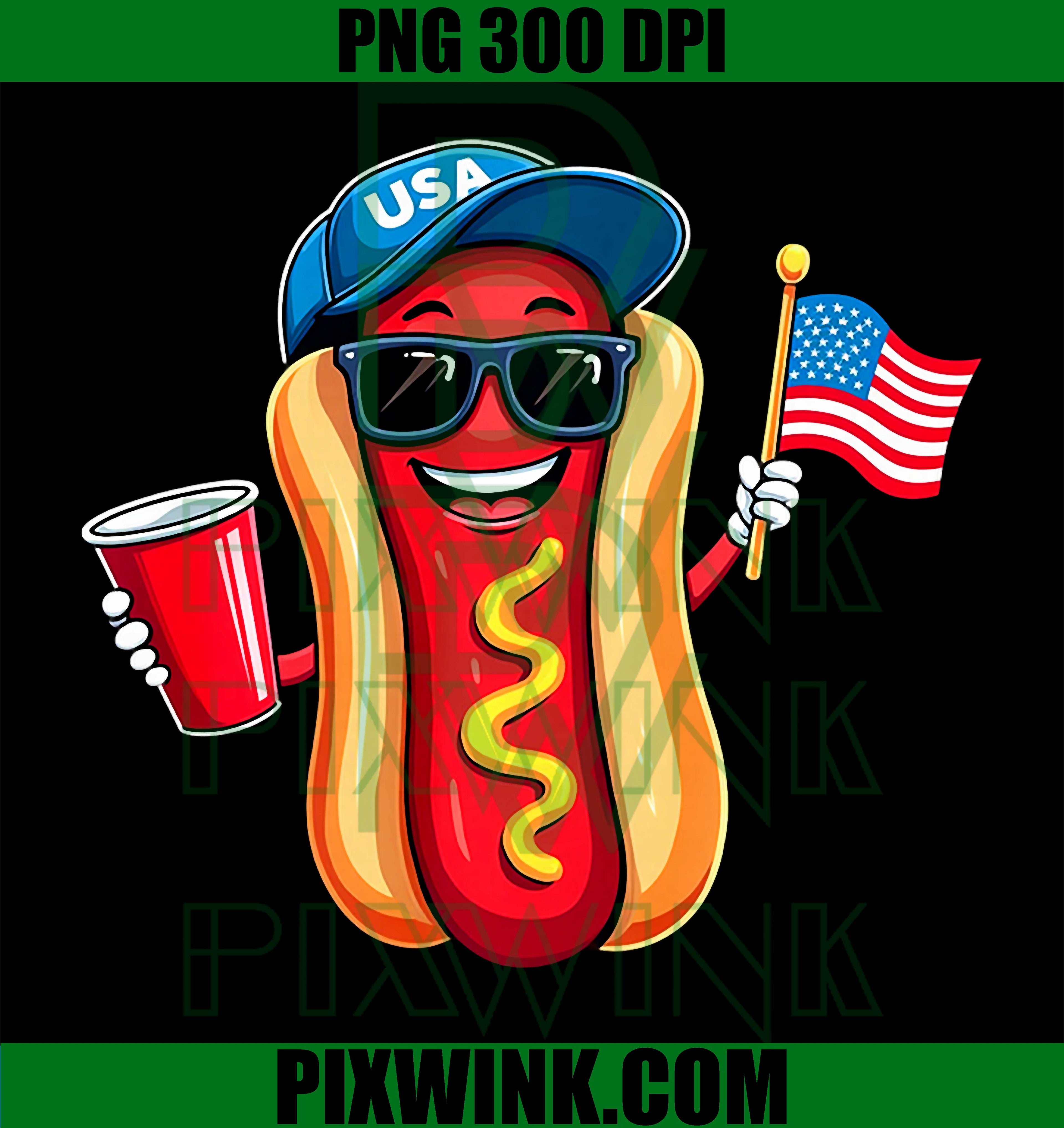 4th July Hotdog PNG, Funny Patriotic American Flag PNG