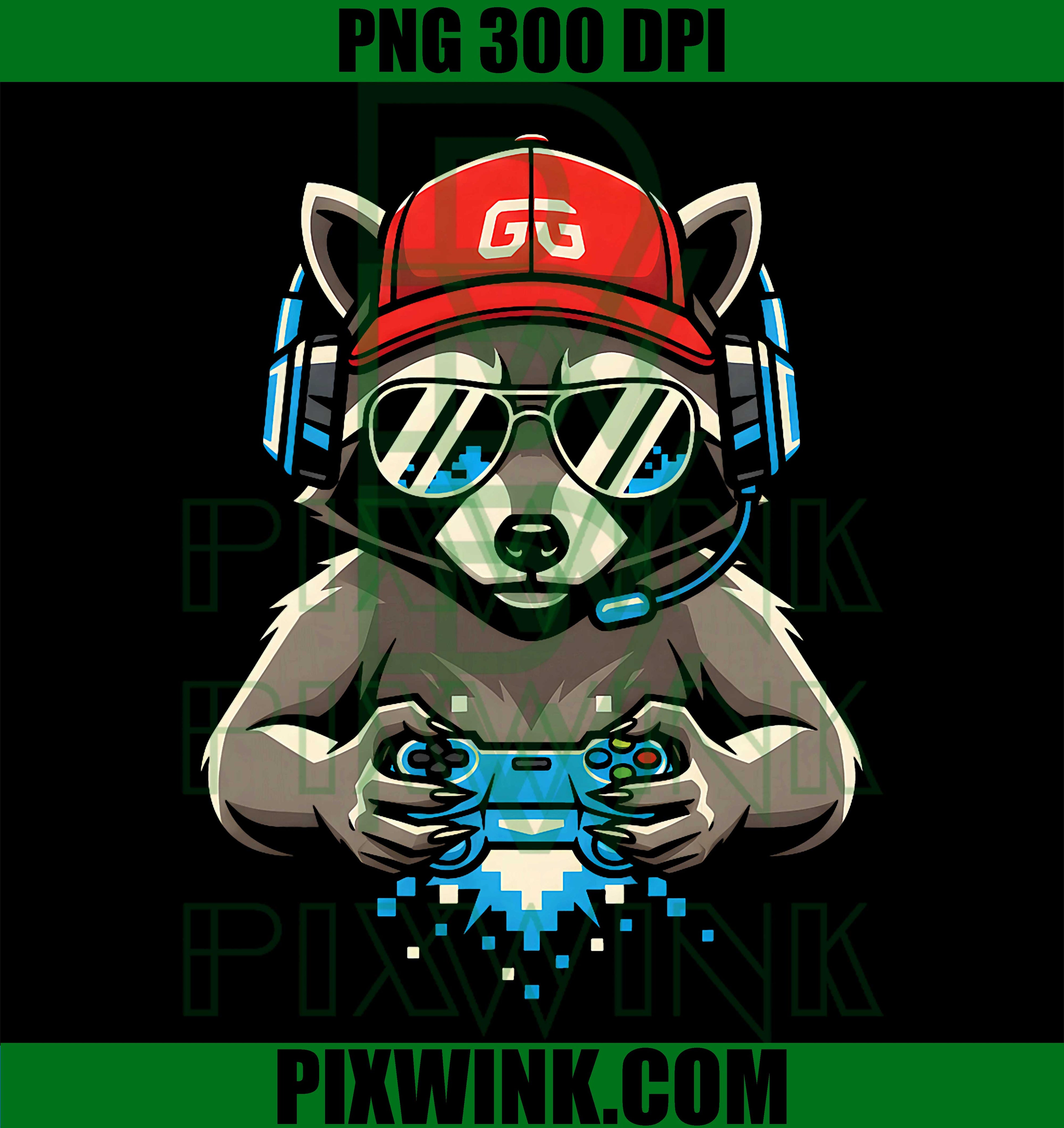 Funny Raccoon Gamer Headset PNG, Video Game Controller PNG