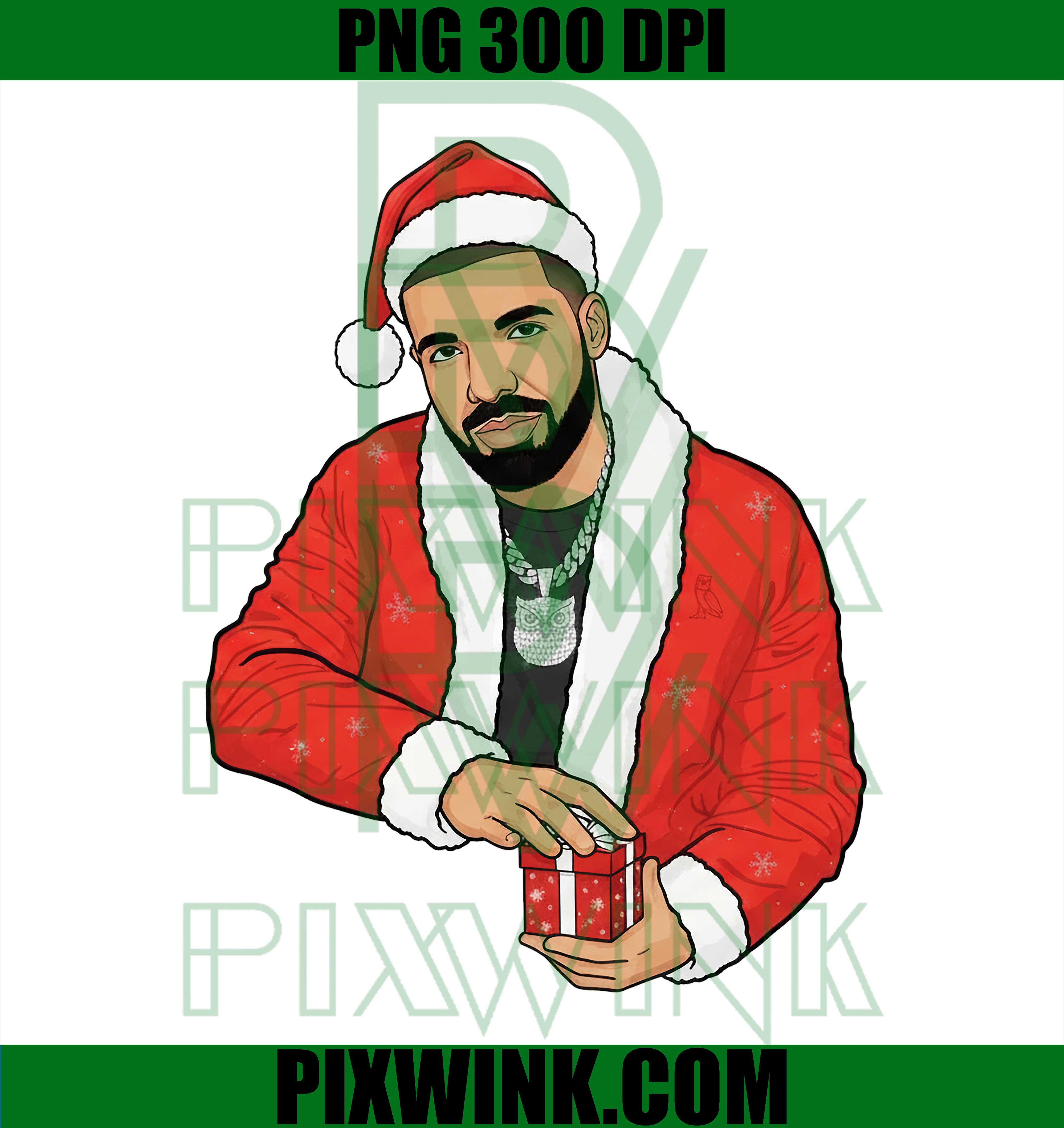Drake Christmas Santa PNG, Hip Hop Rapper Holiday Digital Art PNG