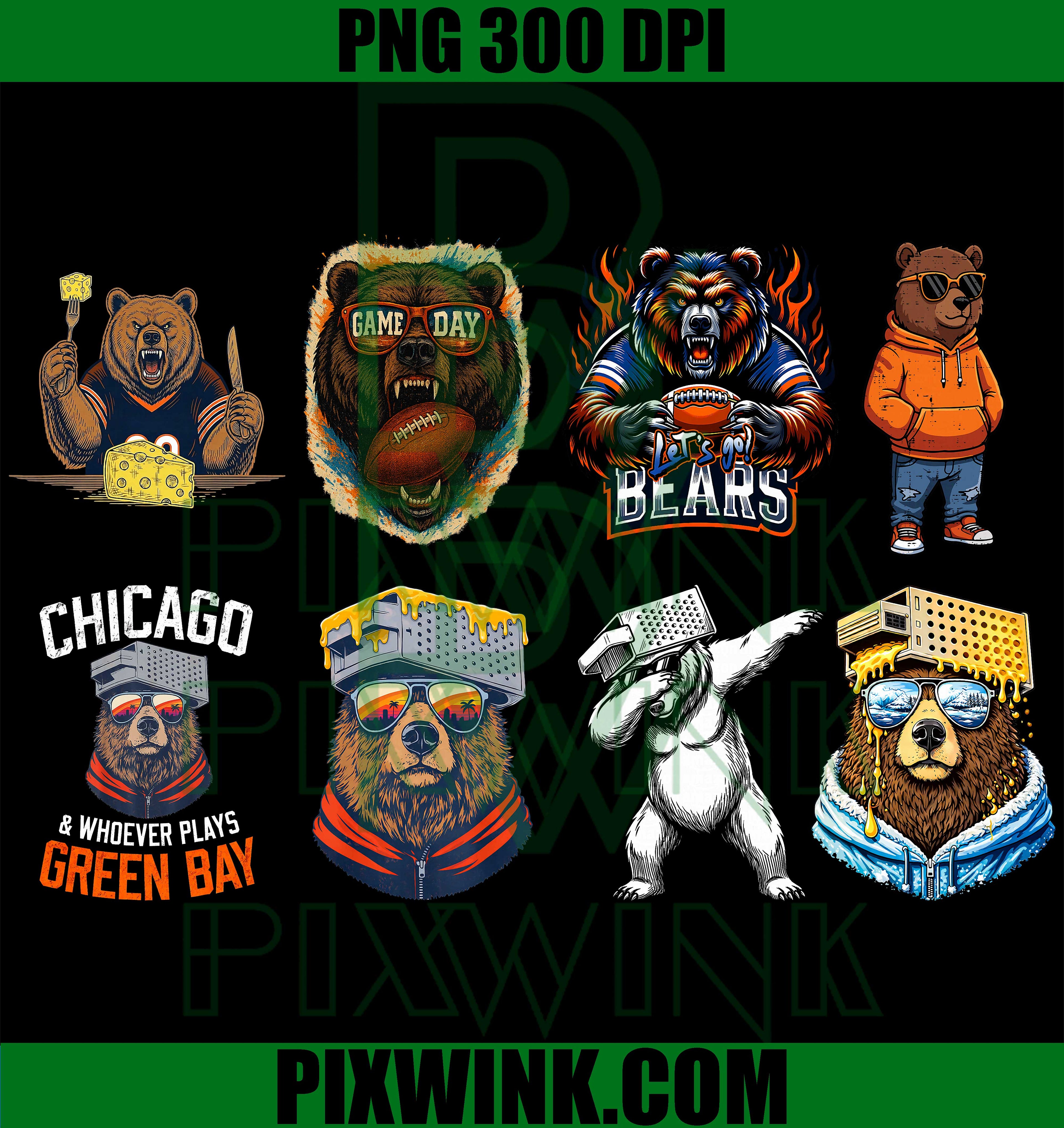 Funny Bear PNG Bundle, Game Day Bear PNG, Sports Bear Clipart