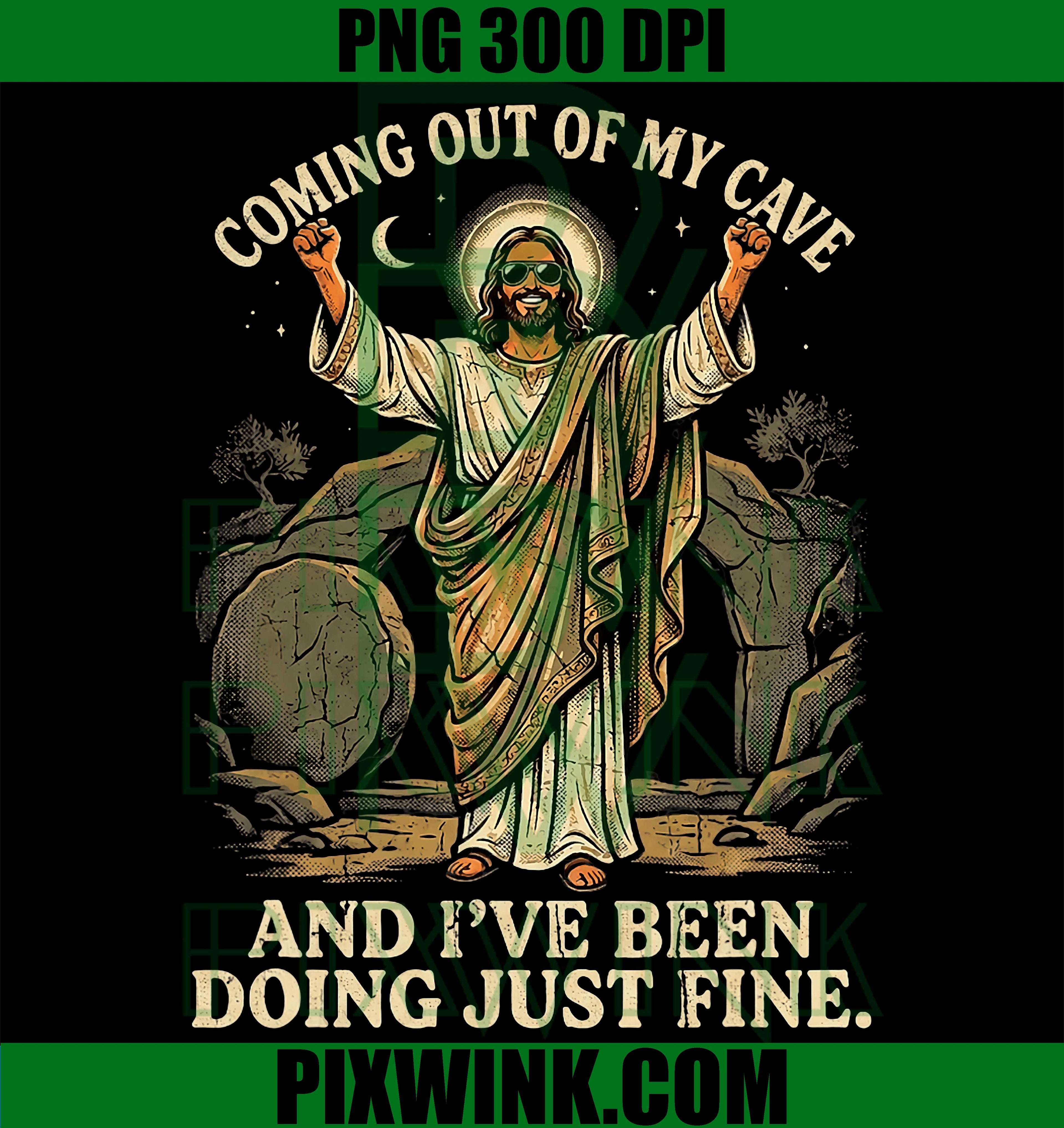 Coming Out Of My Cave Jesus PNG, Christian Religion God Retro Design
