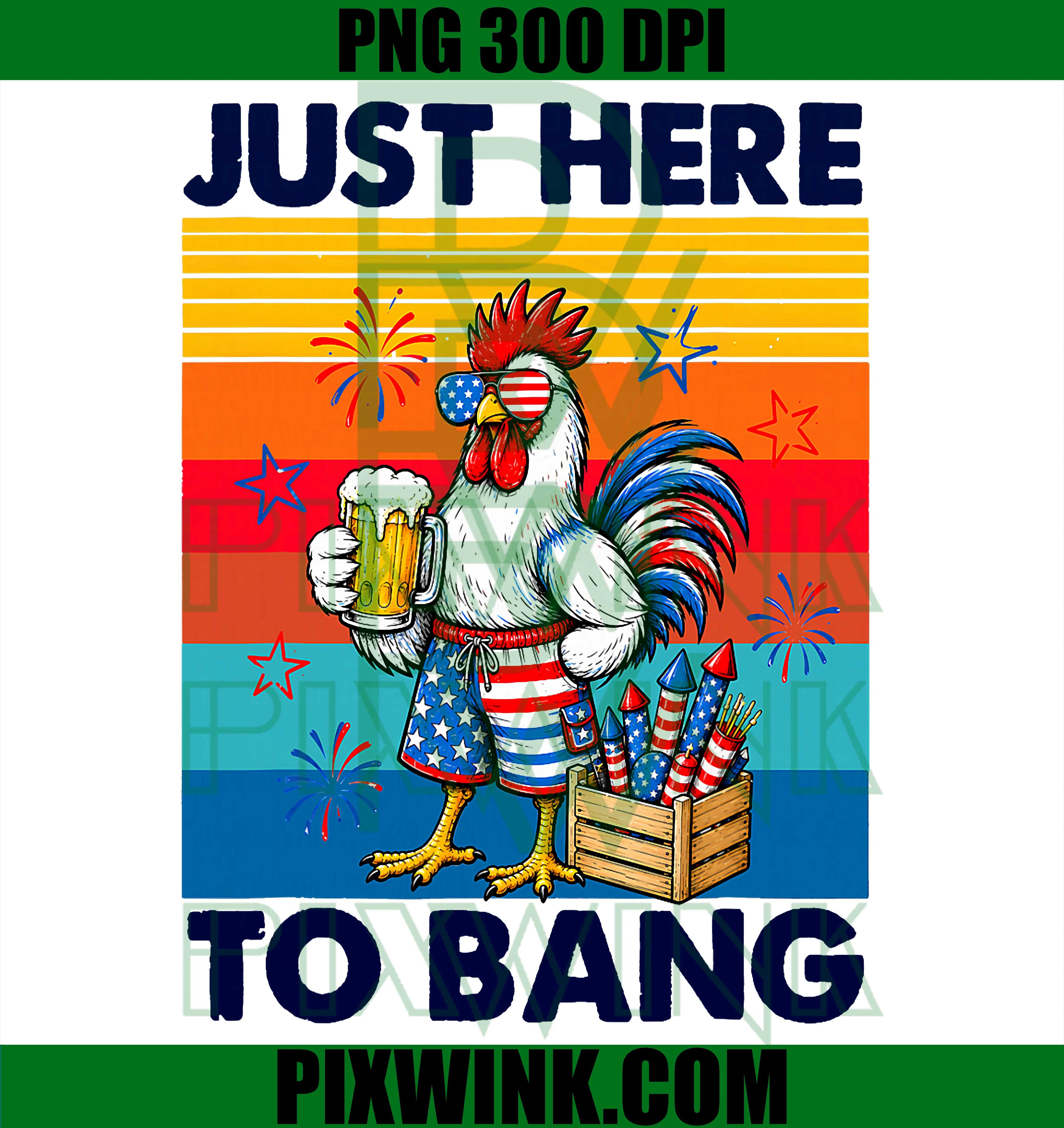 4th July Chicken Fireworks PNG, Retro America Funny PNG