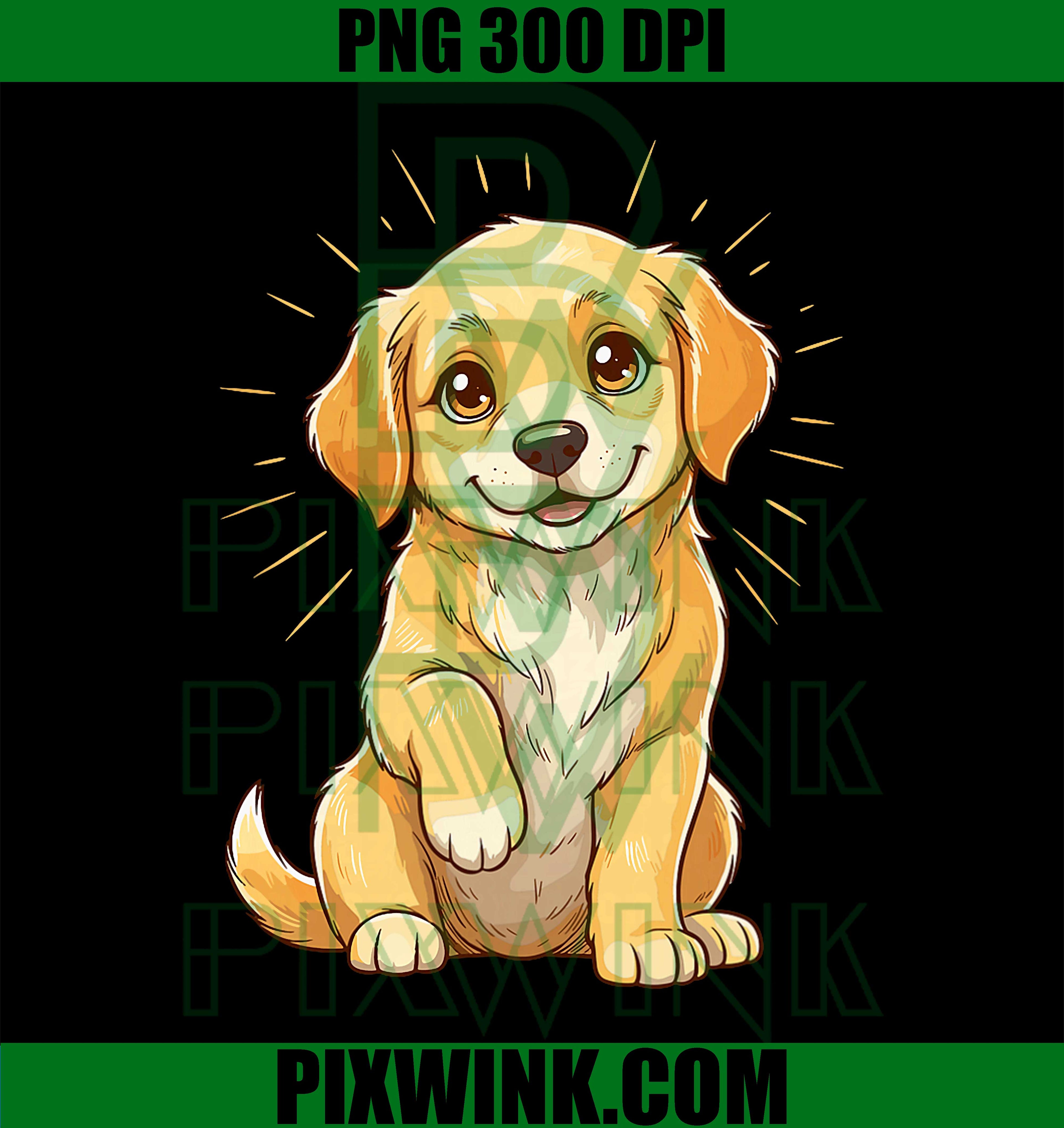 Adorable Golden Puppy PNG, Cute Kawaii Dog Lover Retro Design