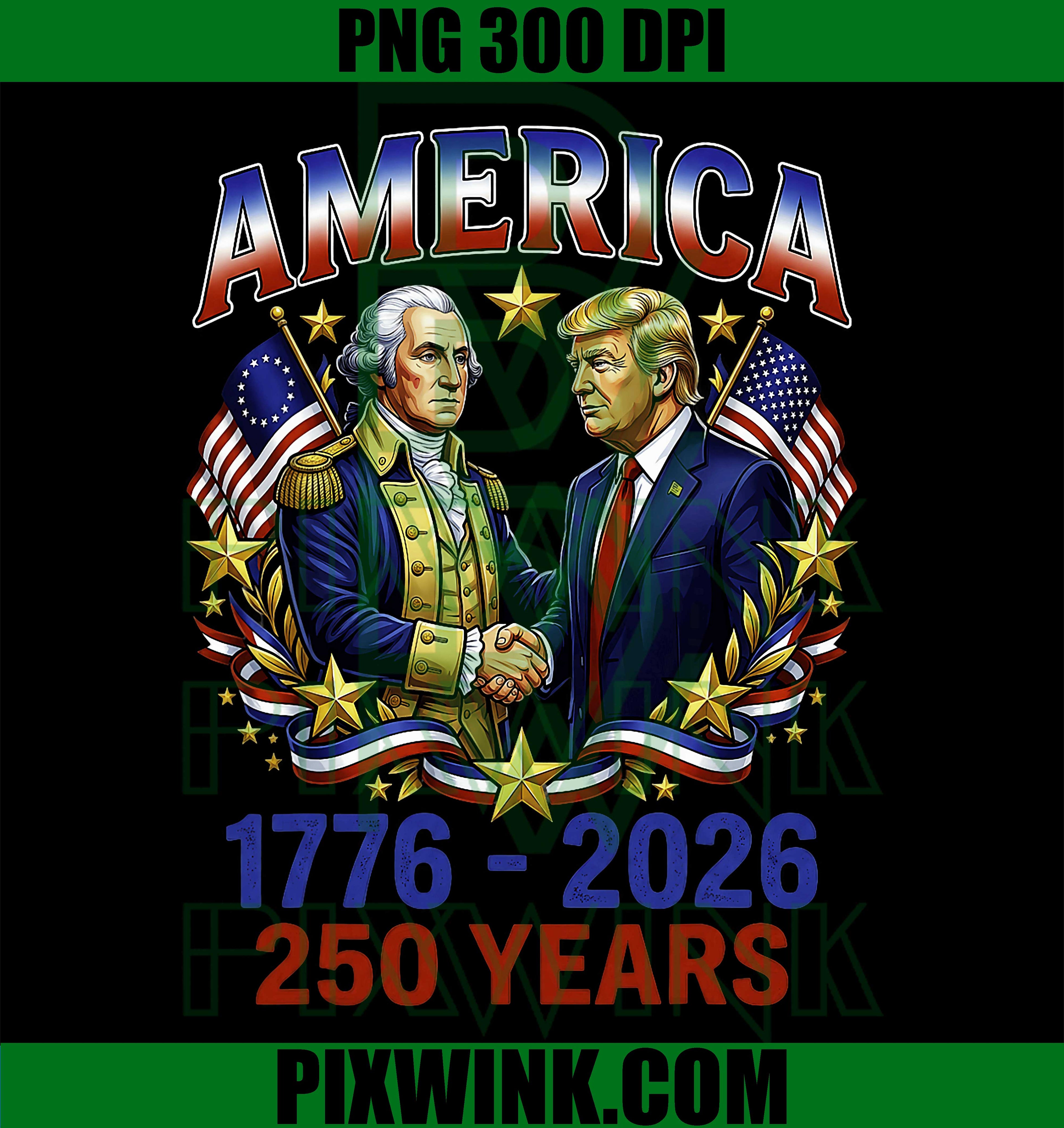 250 Years America PNG, Patriotic Trump Washington Anniversary Design PNG