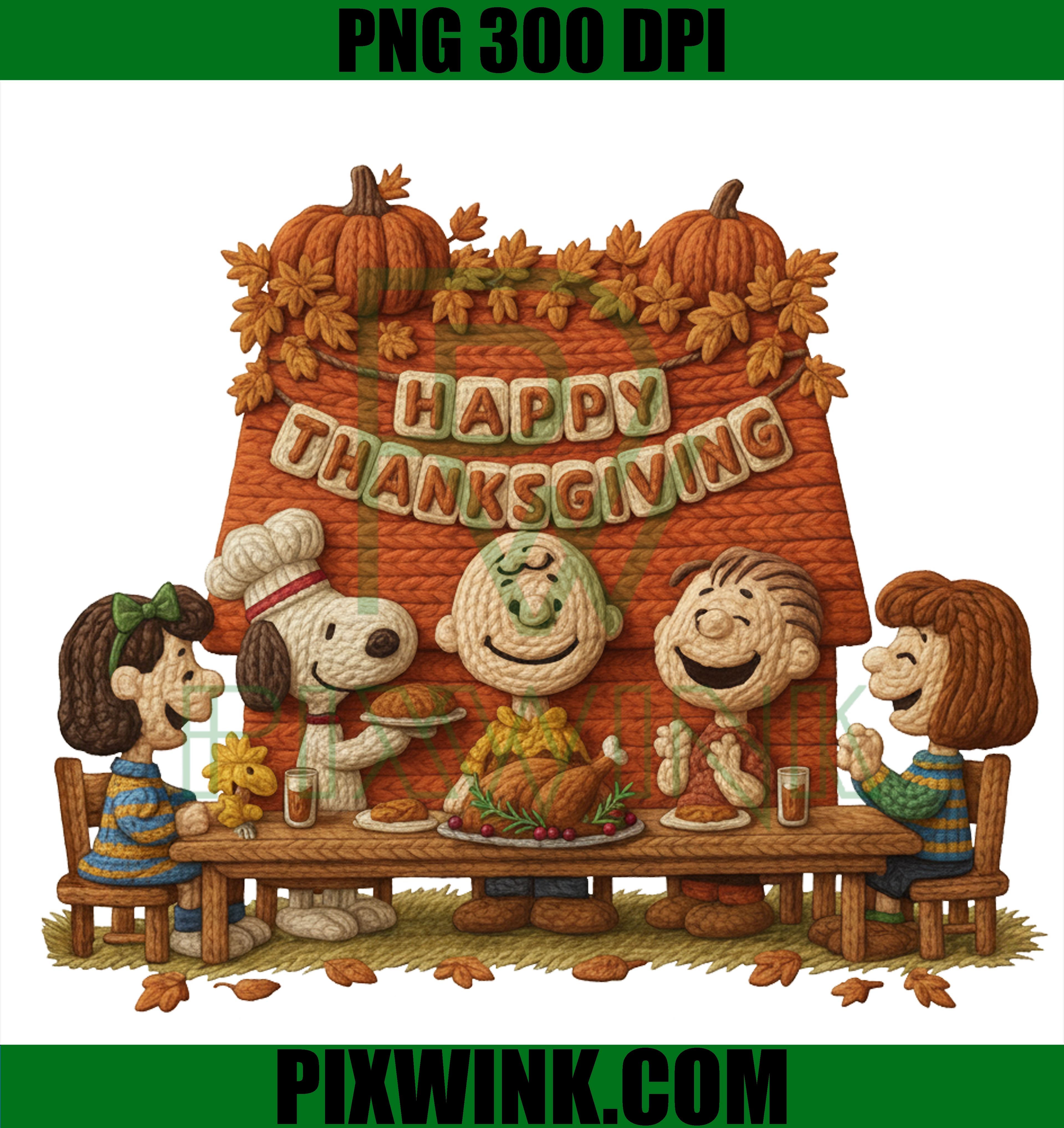 Happy Thanksgiving PNG, Cute Fall Dinner 300 DPI Clipart