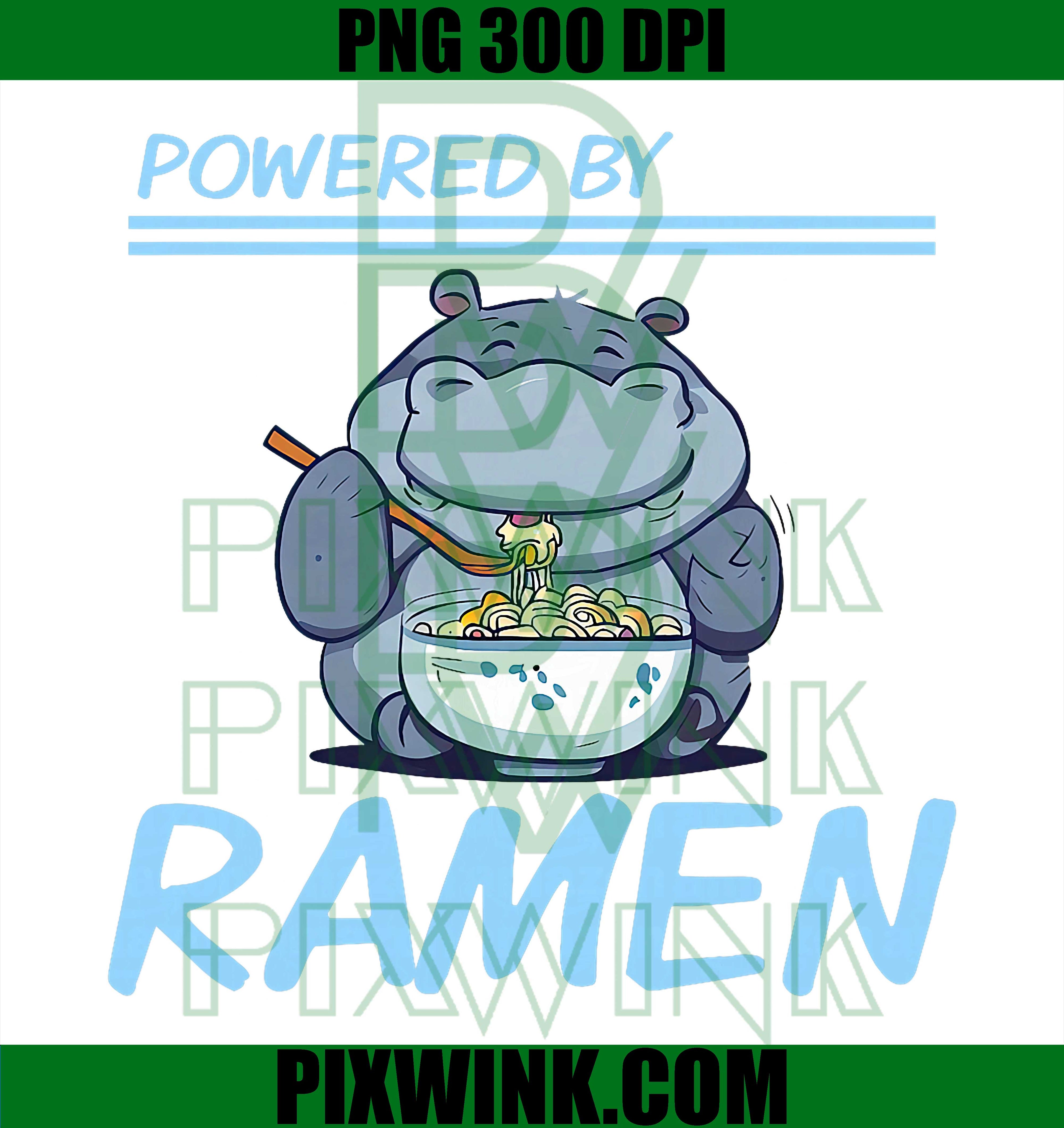 Powered By Ramen Hippo PNG, Cute Ramen Food Animal Design PNG