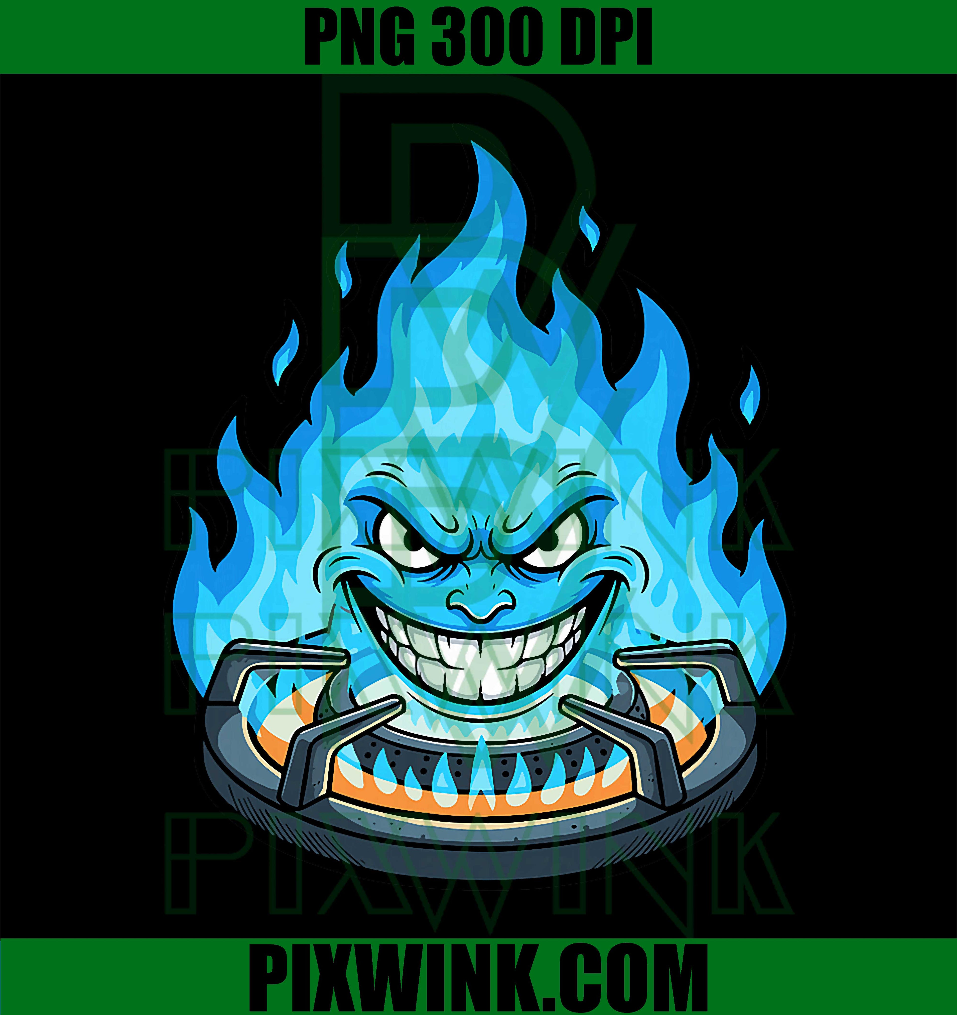 Crazy Blue Flame Face PNG, Gas Stove Burner Funny Face PNG