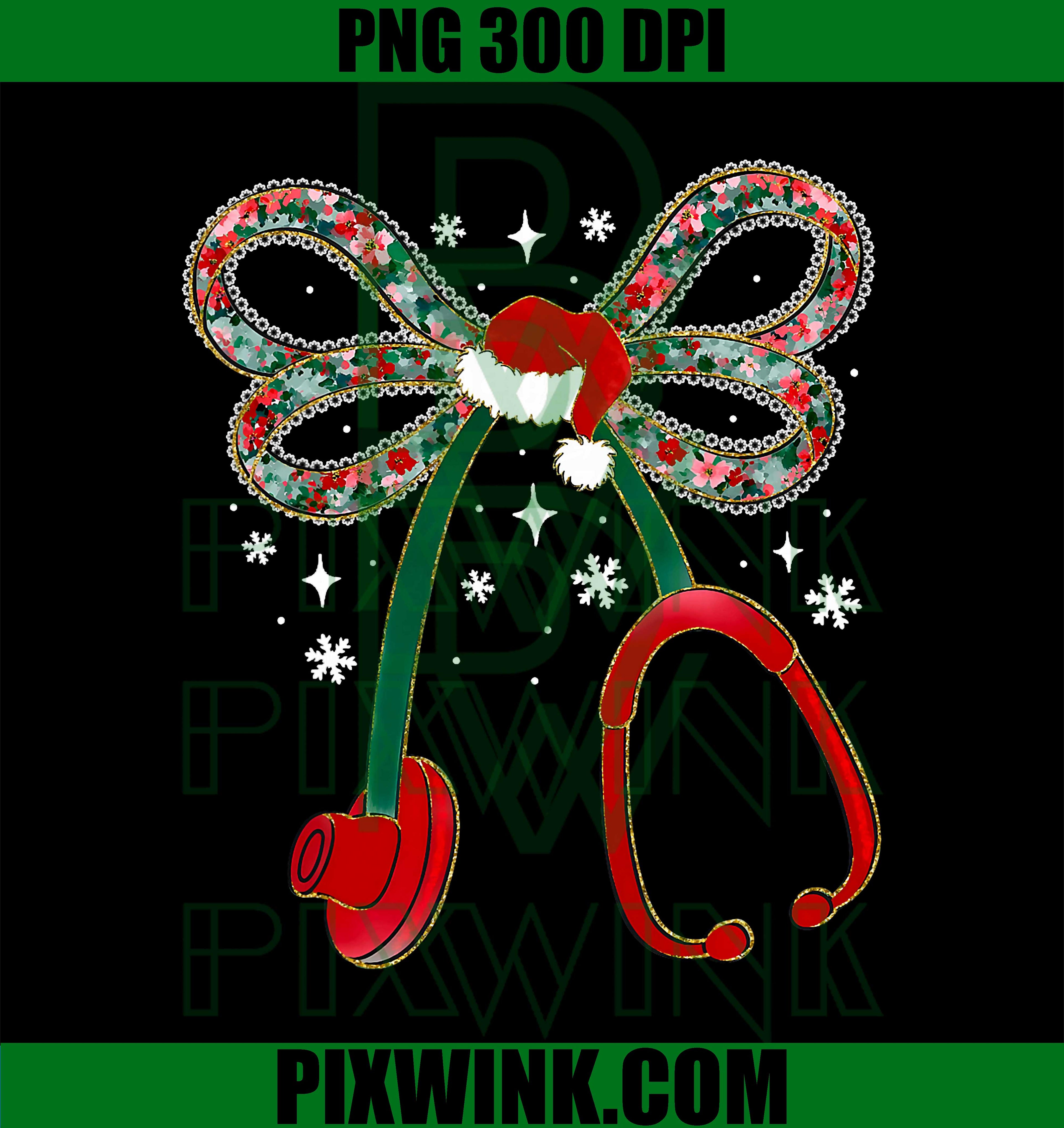 Stethoscope Nurse Coquette Bow Christmas PNG