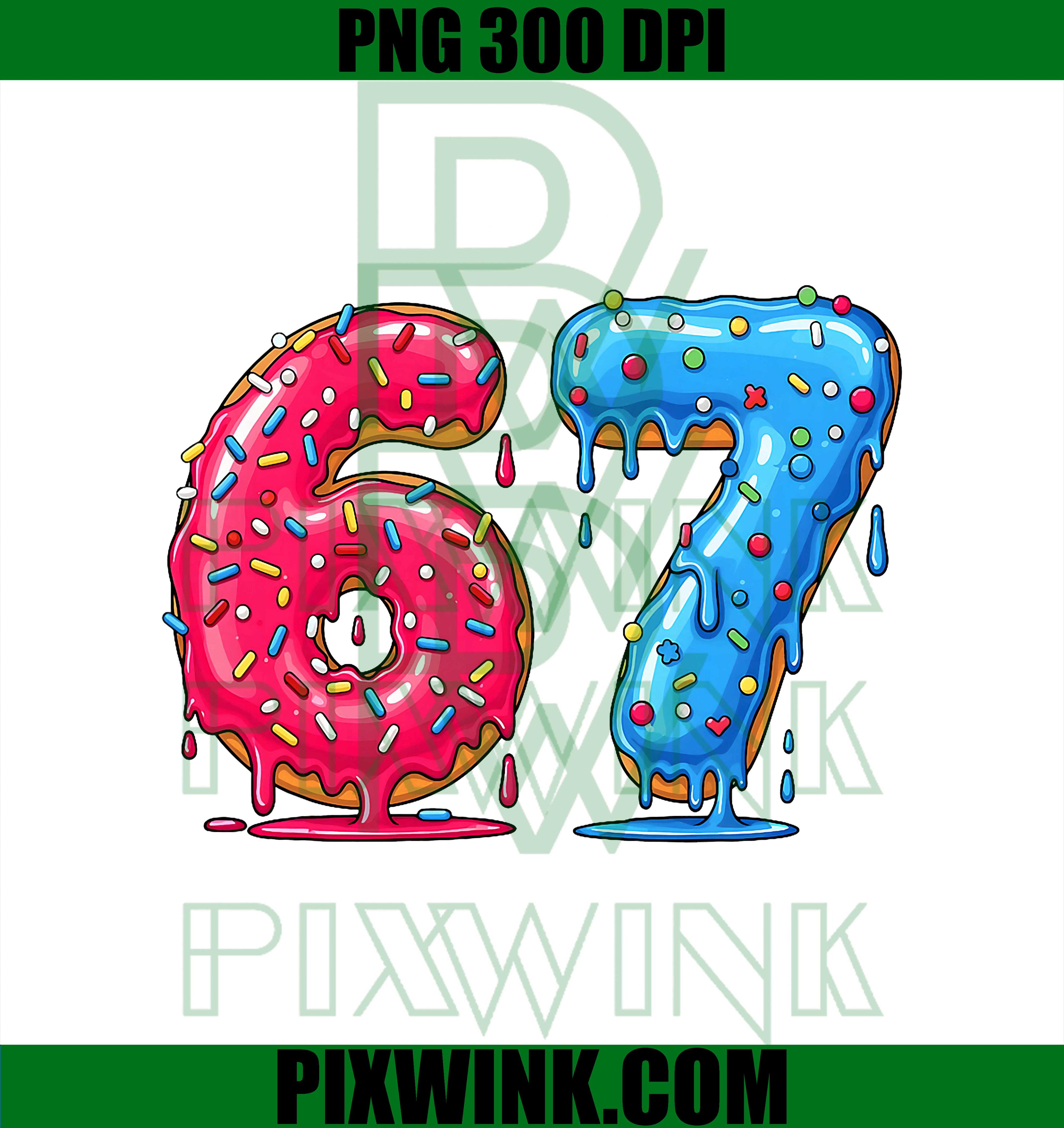 67 Ice Cream Drip Meme, Funny Six Seven Gen Alpha Slang PNG