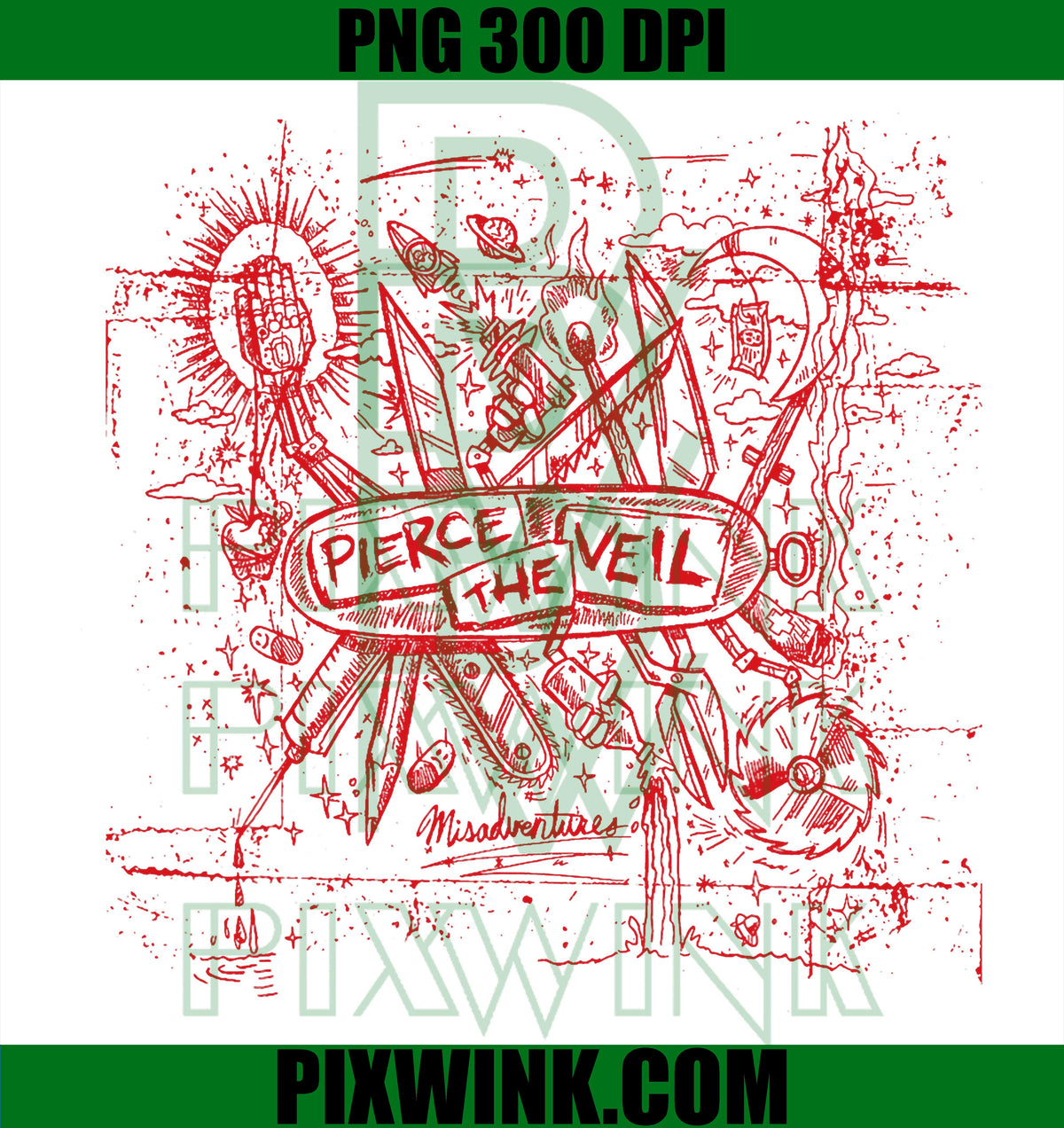 Pierce The Veil PNG, Misadventures PNG, PTV Red Print PNG