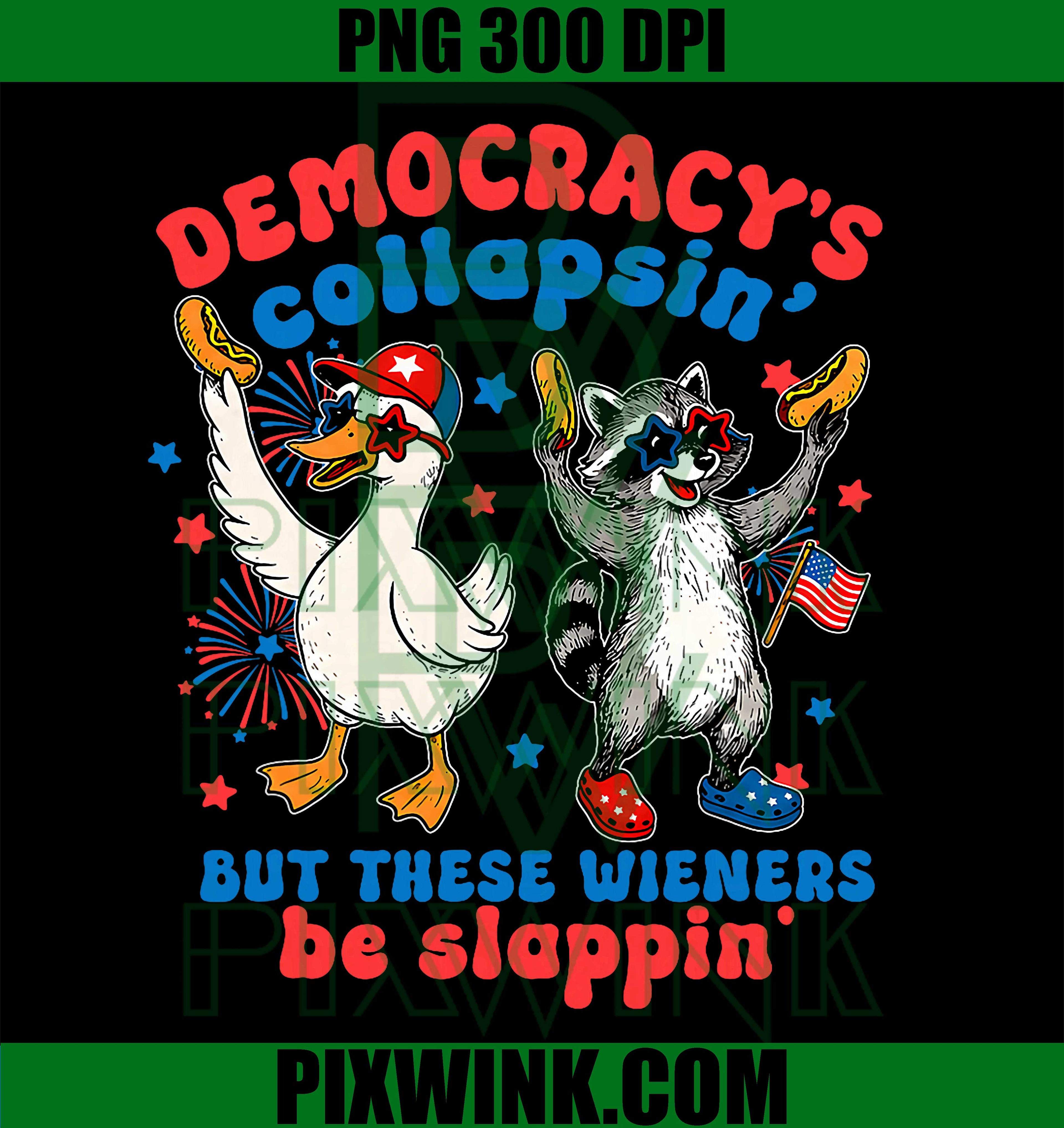 Democracy Collapsing PNG, Funny Goose Raccoon PNG Patriotic Design