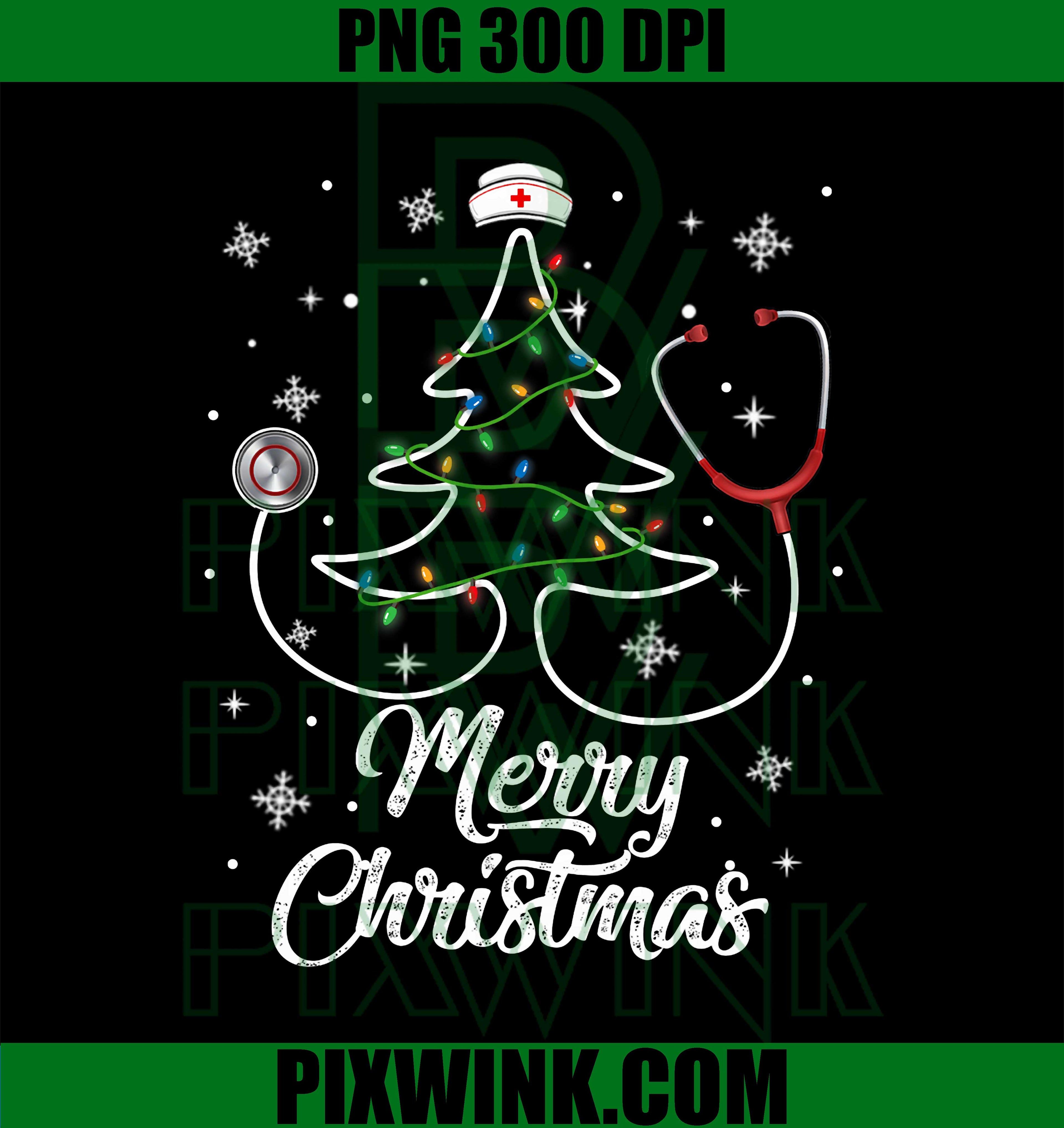 Merry Christmas Nurse, Stethoscope Tree Lights PNG