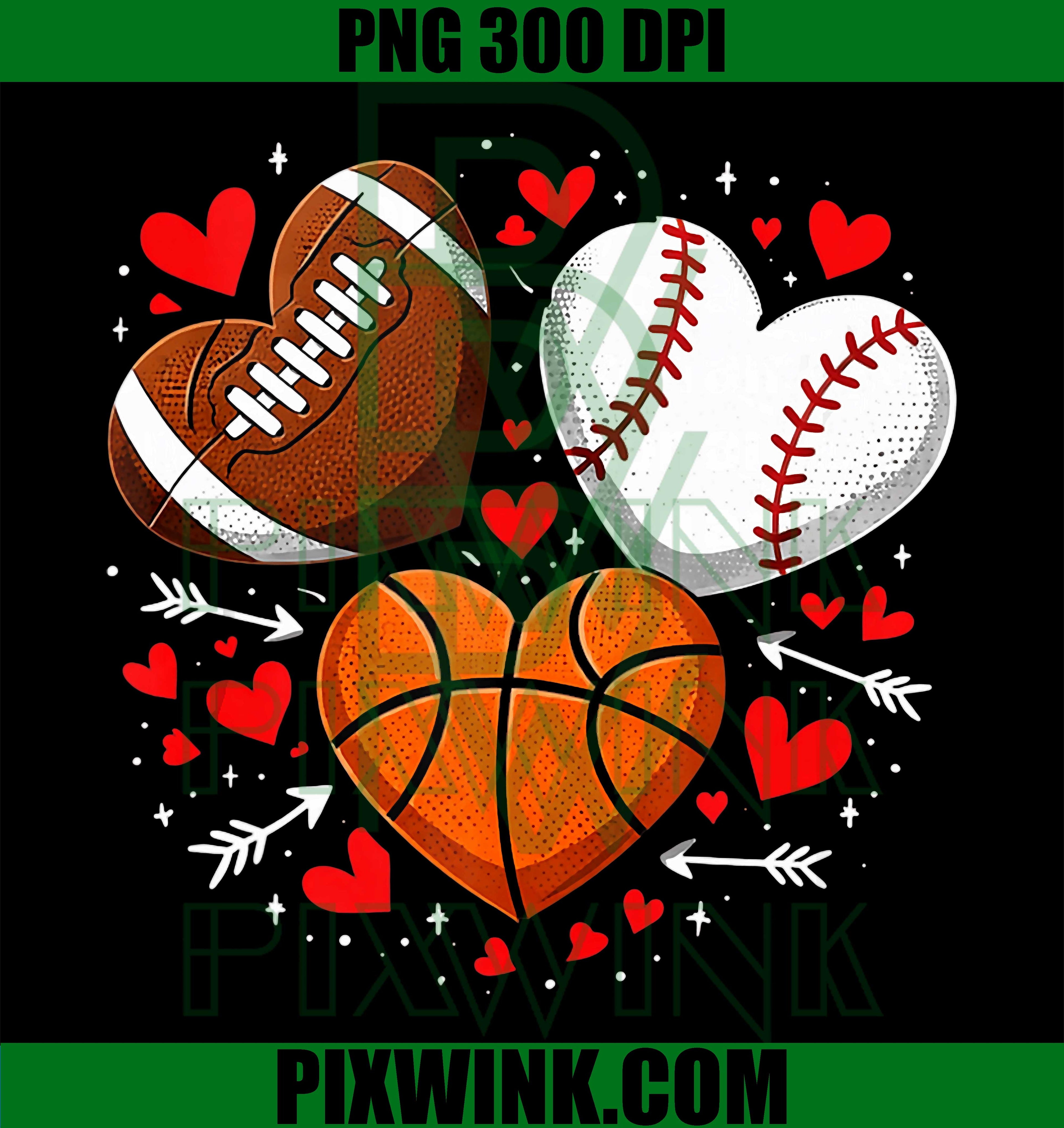 Cute Heart, Baseball Basketball Football, Valentine PNG