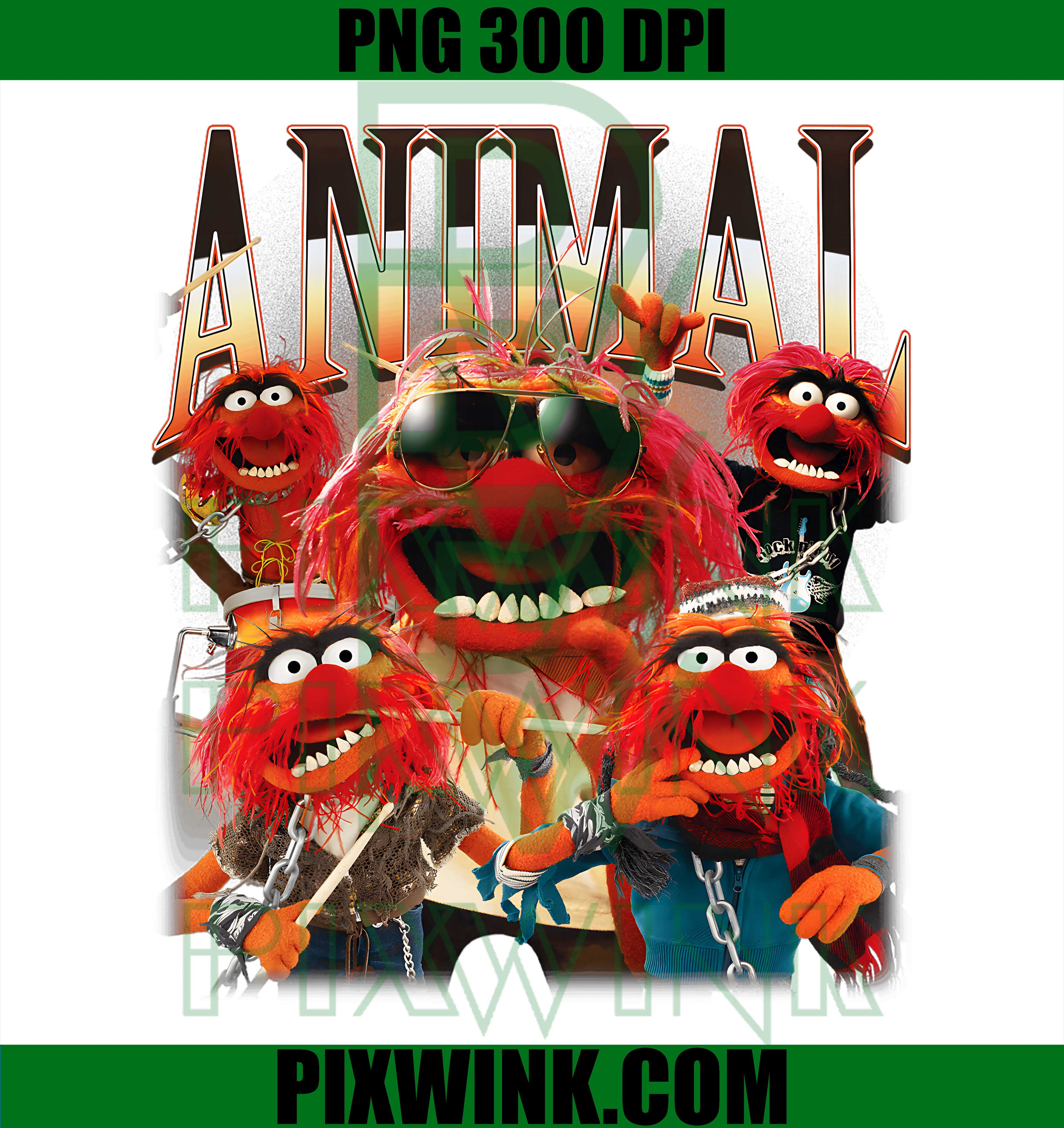 Disney The Muppets Animal Montage PNG, Retro Gradient Lettering Graphic PNG