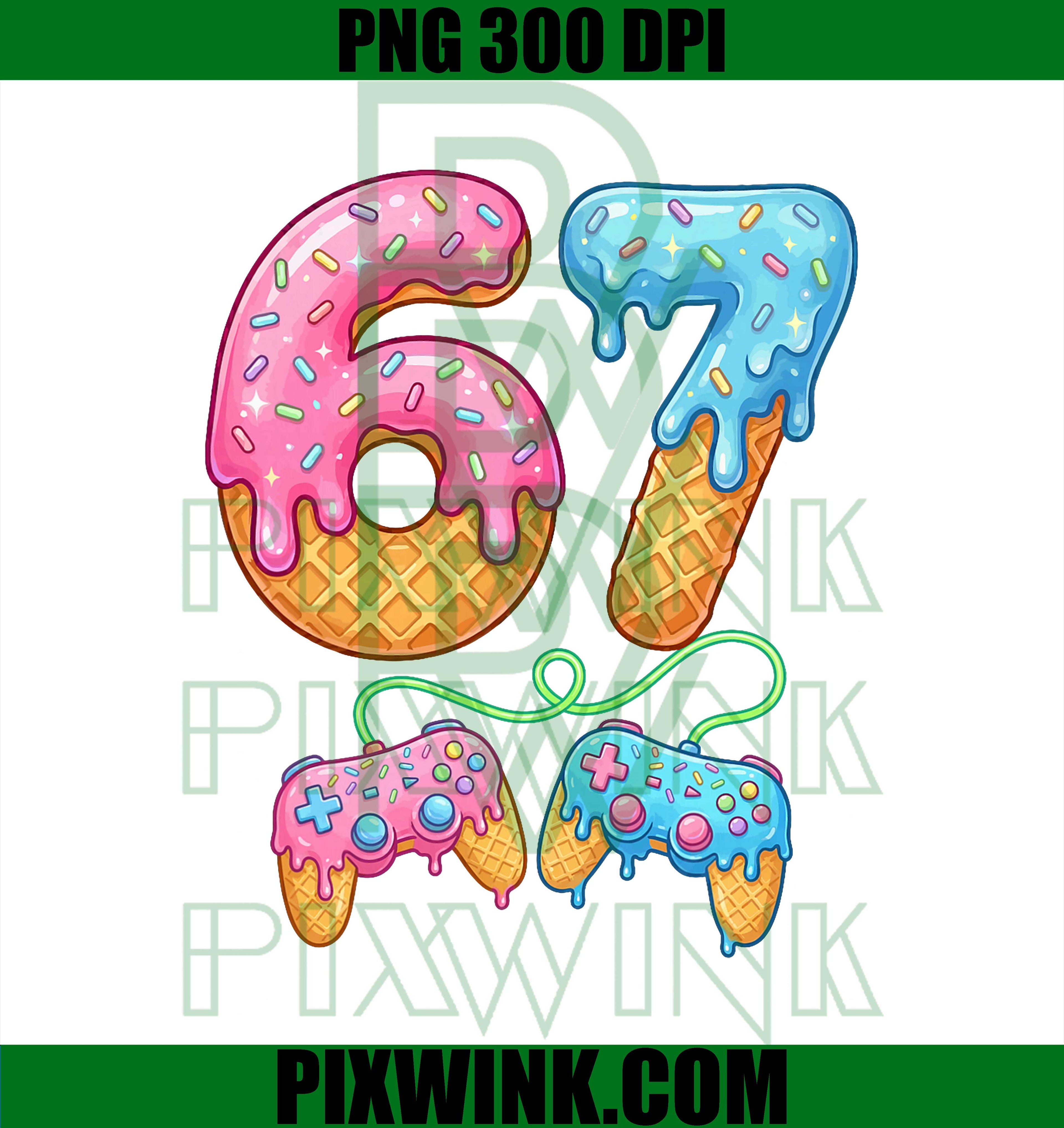 67 Ice Cream Drip, Meme Gamer Six Seven Gen Alpha Slang PNG