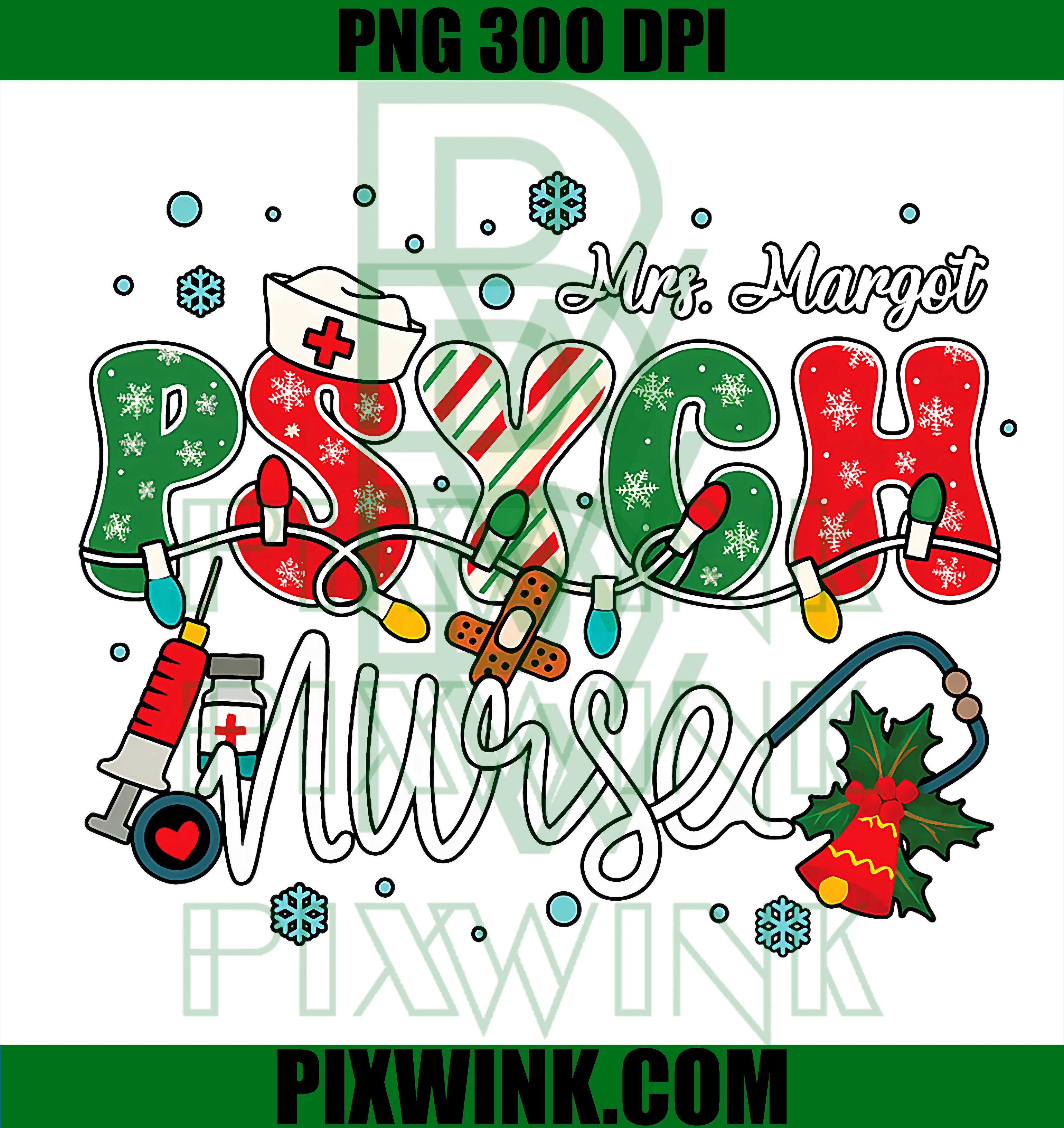 Psych Nurse, Funny Xmas Light Stethoscope, Christmas Nurse PNG