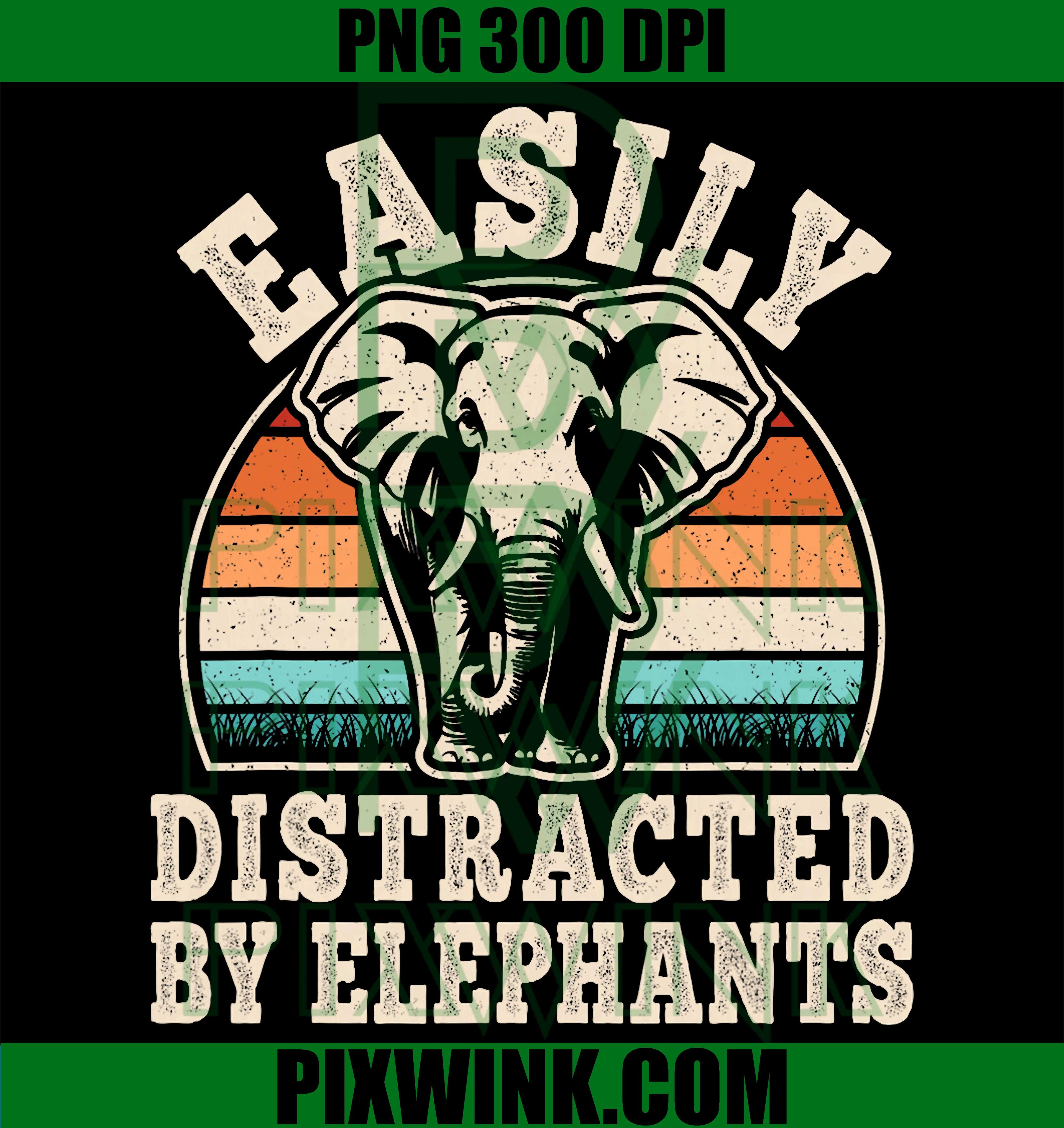 Easily Distracted by Elephants PNG, Retro Elephant PNG