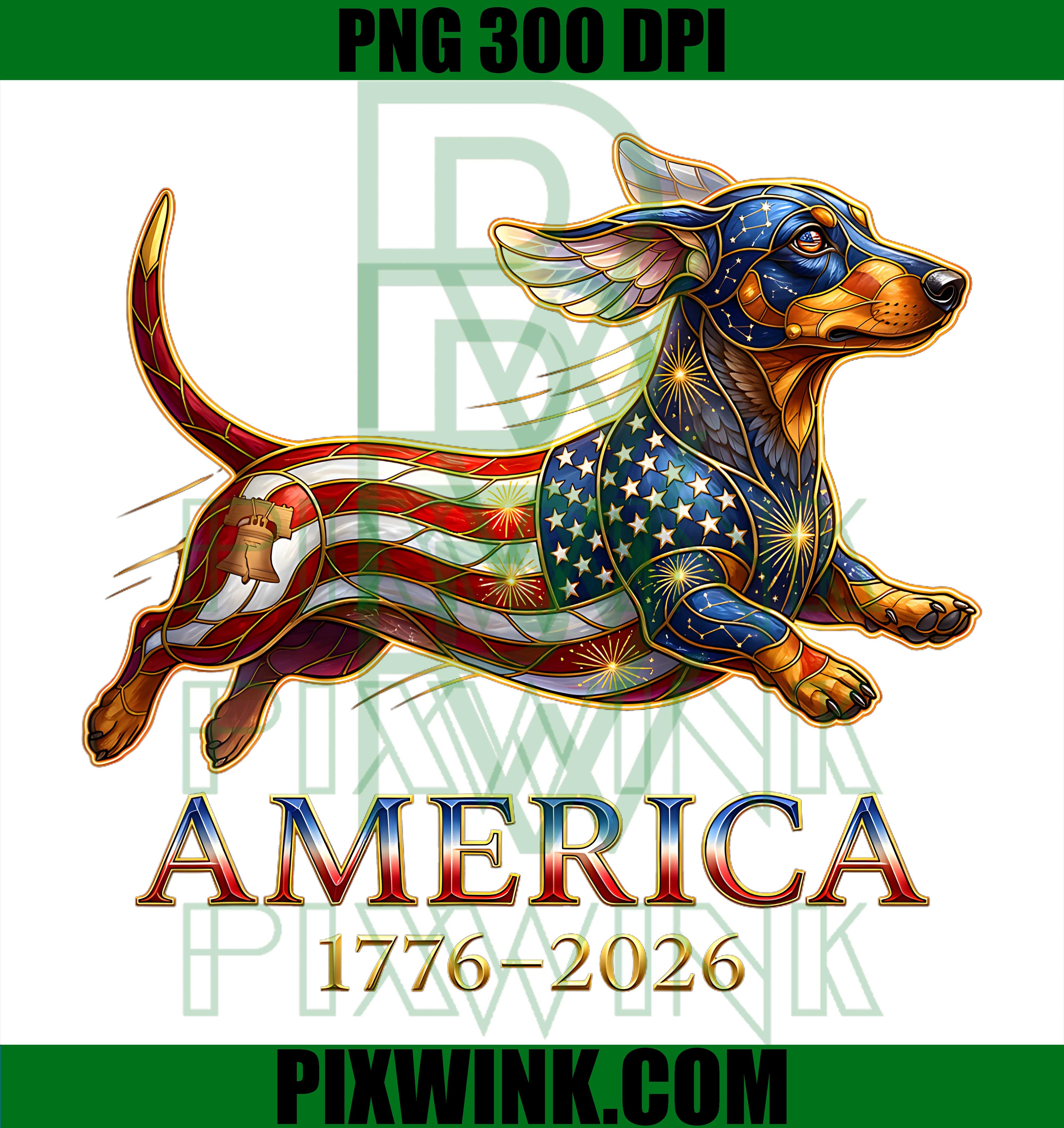 Dachshund USA Flag America PNG, Patriotic 1776 2026 Dog PNG
