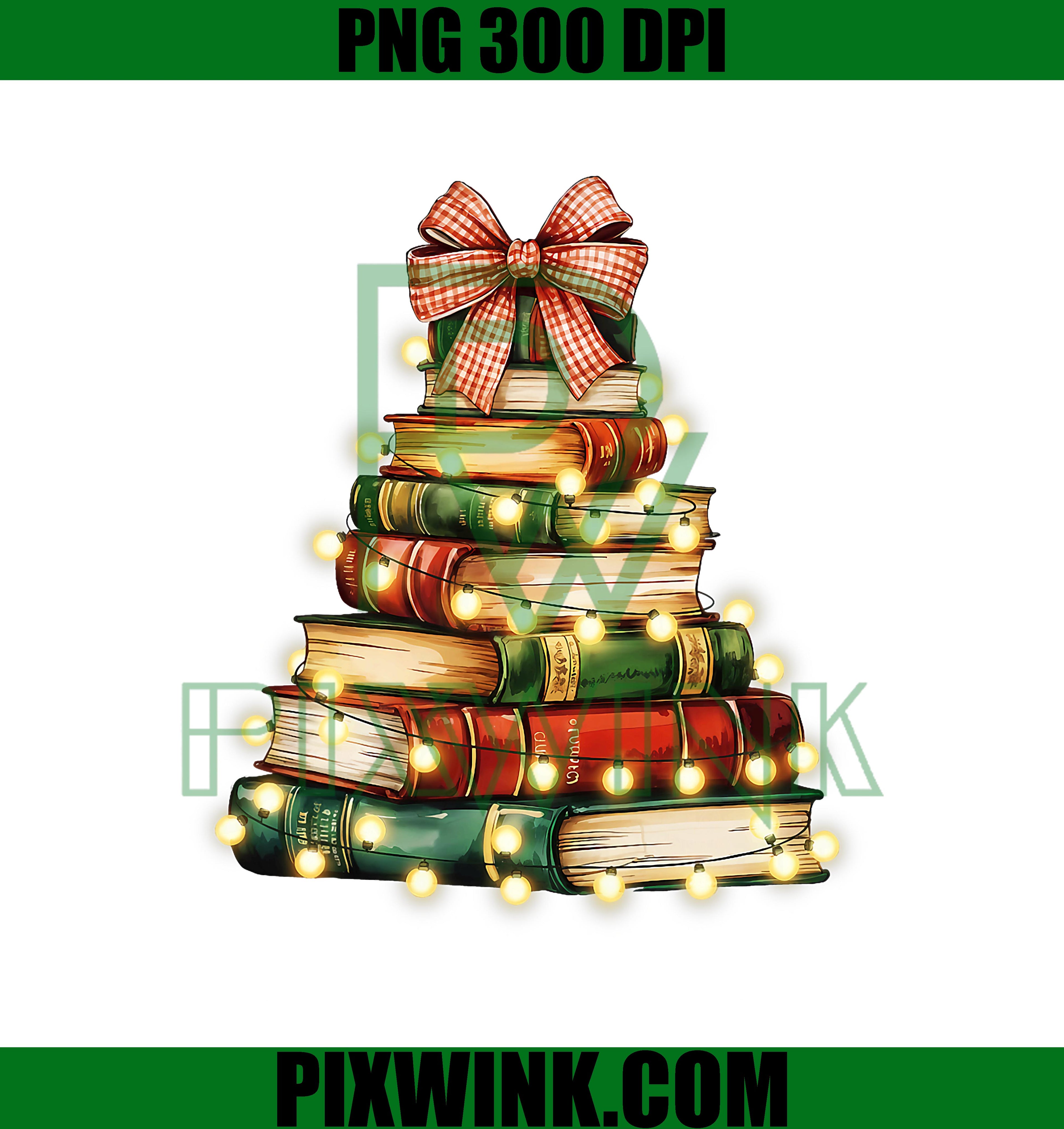 Book Christmas Tree PNG Digital Download, Holiday Book Lover PNG