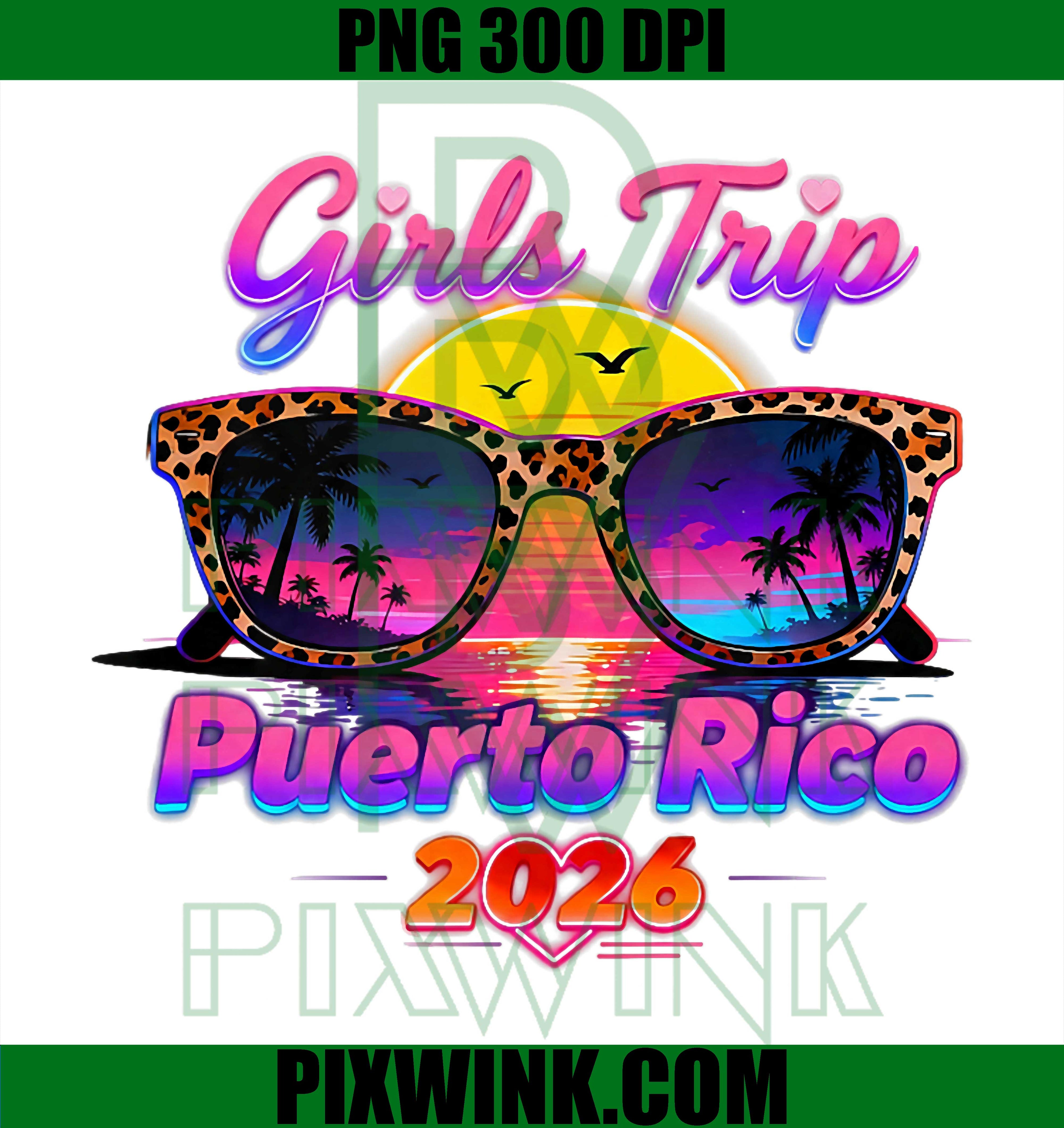 Puerto Rico Retro Beach 2026 Girls Trip Vacation PNG