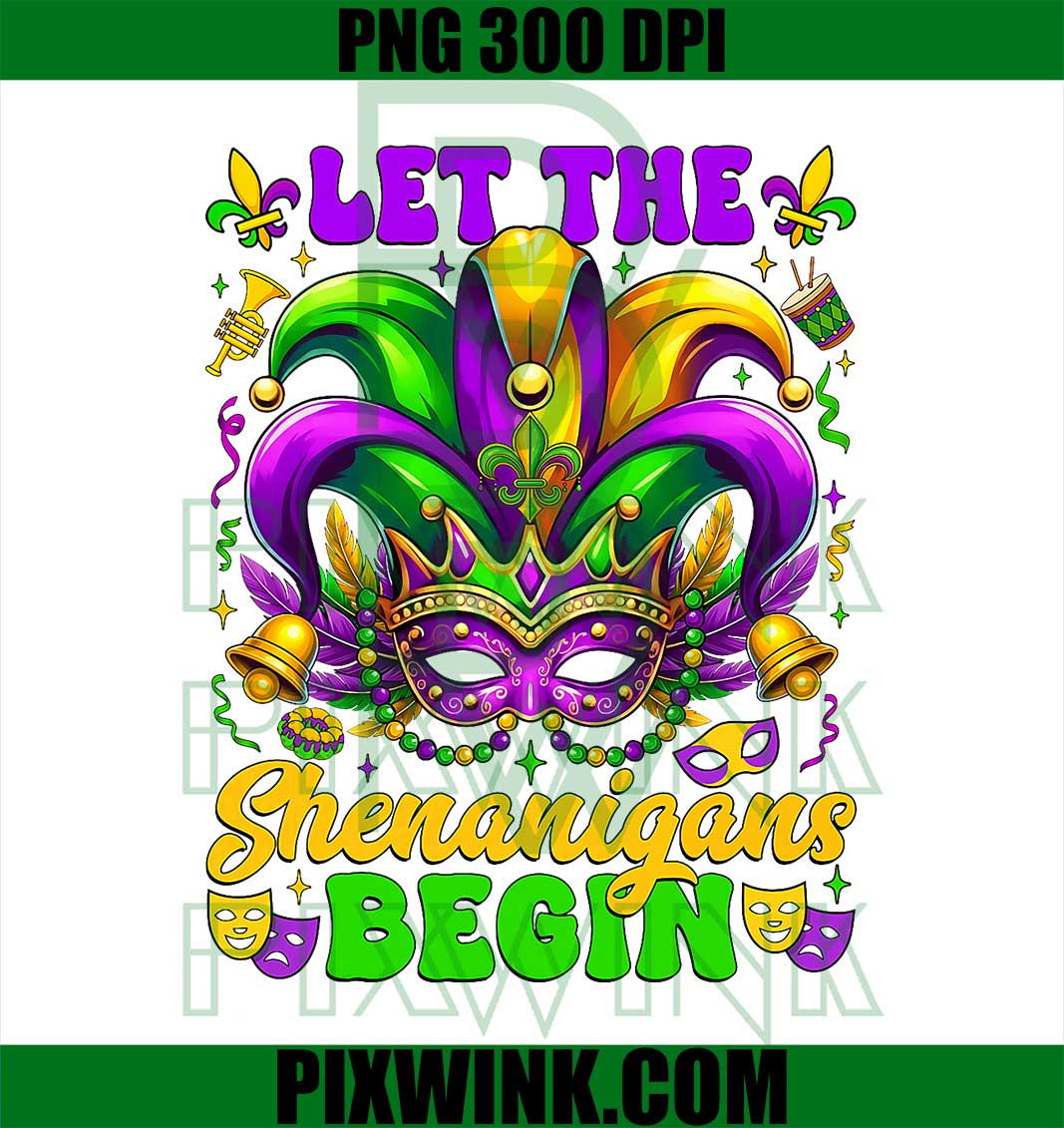 Mardi Gras Let The Shenanigans Begin PNG, Jester Mask PNG