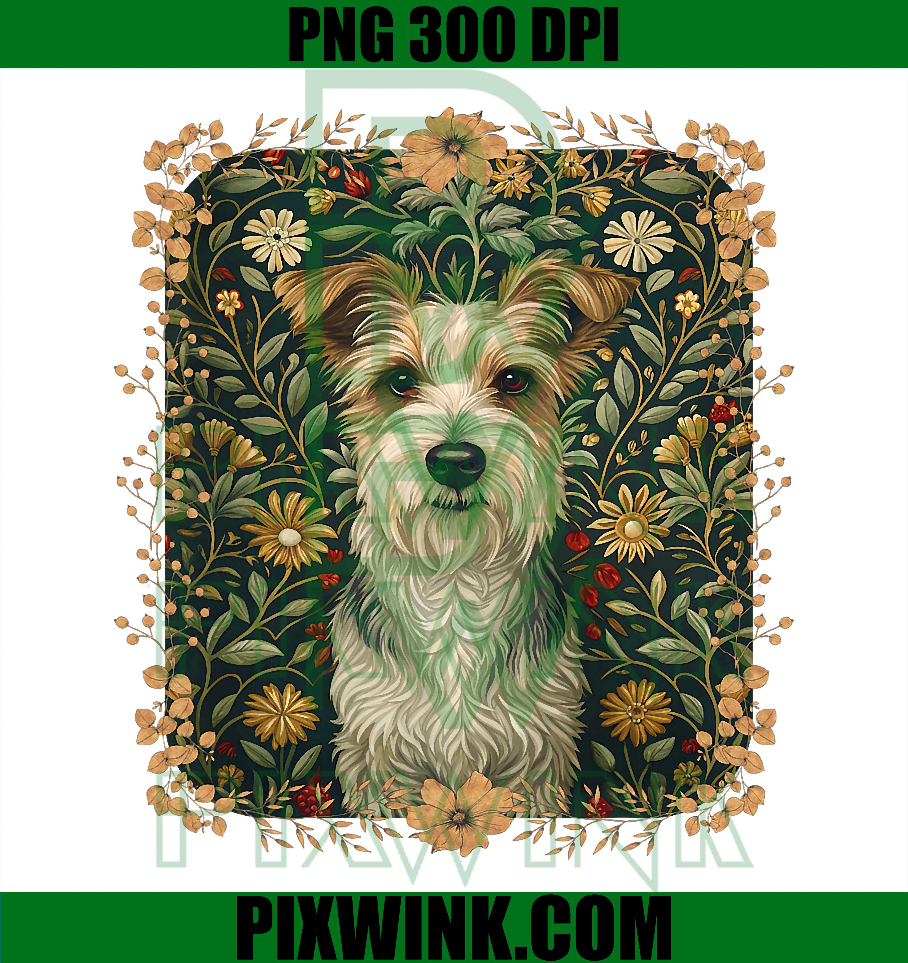 Wirehaired Jack Russell Terrier, William Morris Style PNG