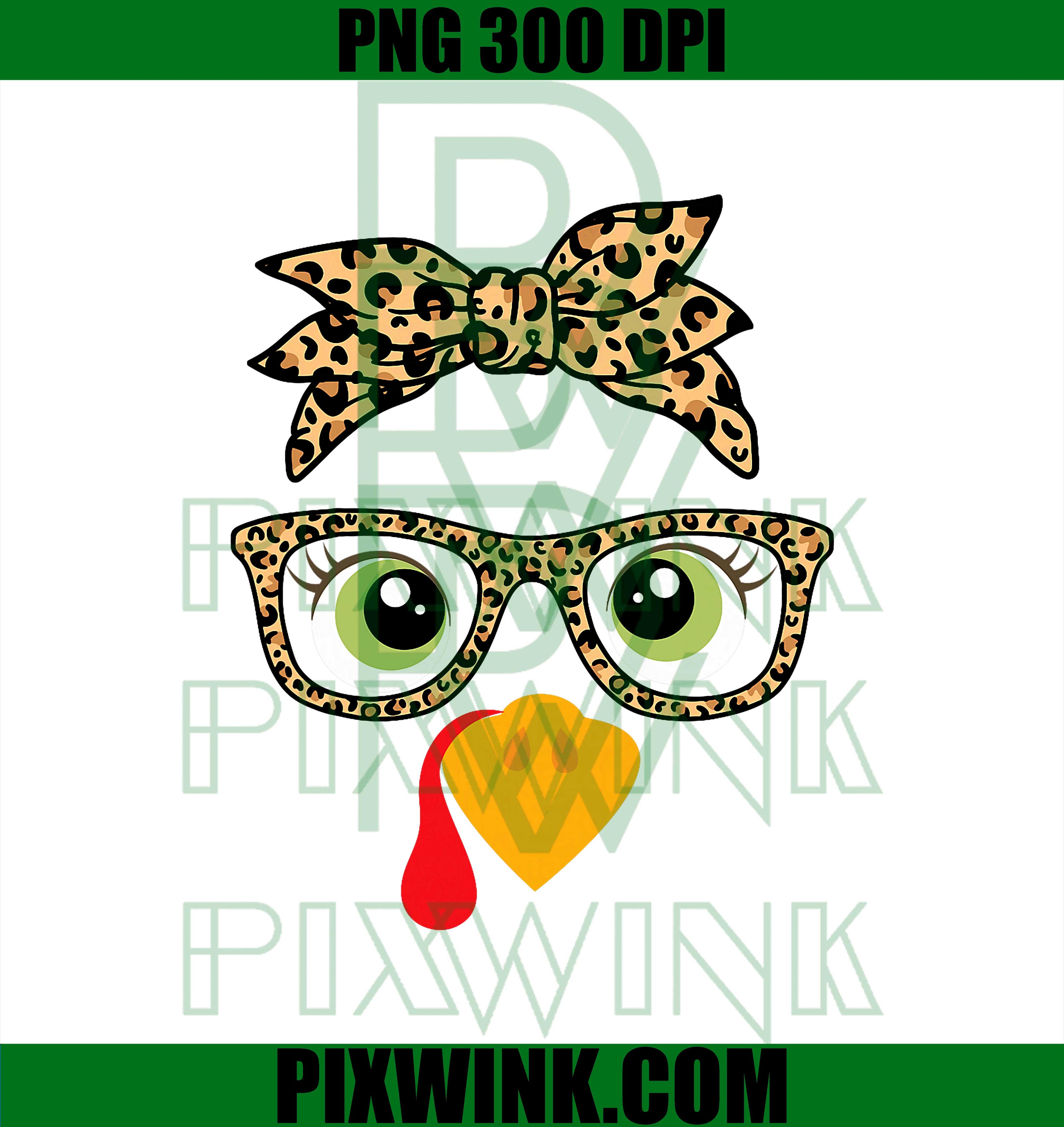 Cute Thanksgiving Turkey Face Leopard Glasses PNG