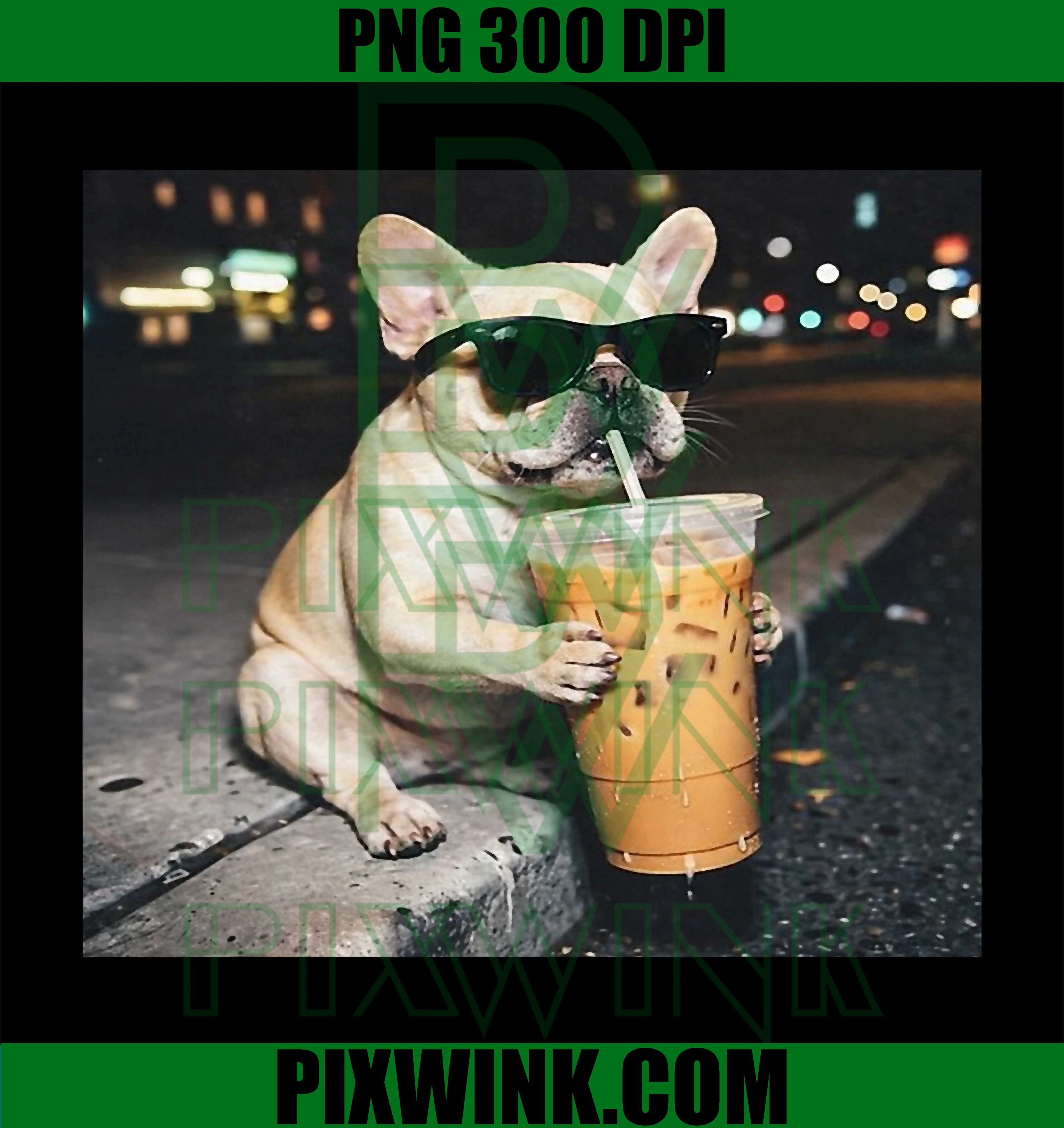 French Bulldog Iced Coffee PNG, Funny Dog Coffee Lover Graphic PNG