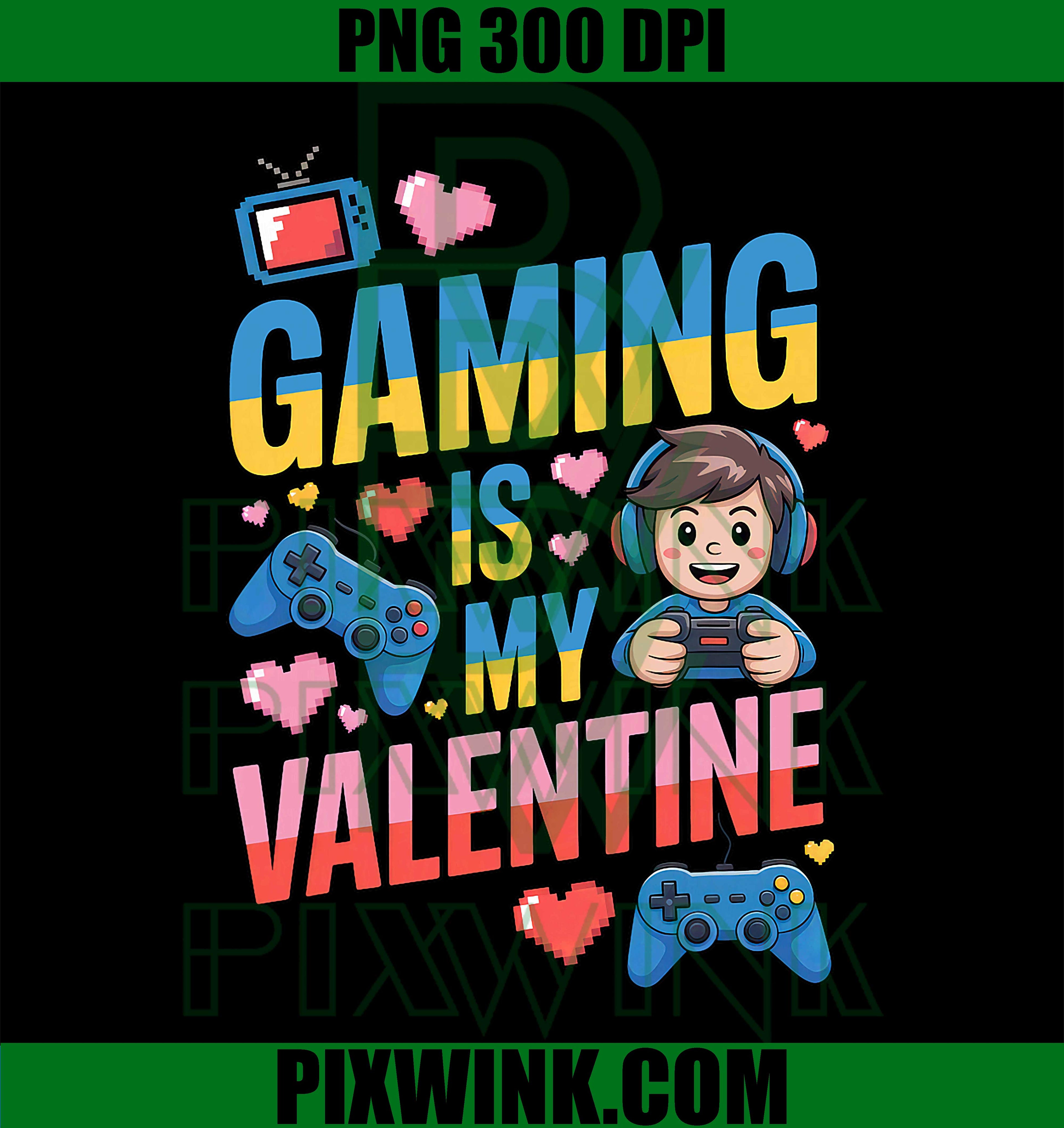 Gaming is My Valentine PNG, Console Controller Headset Pixel PNG