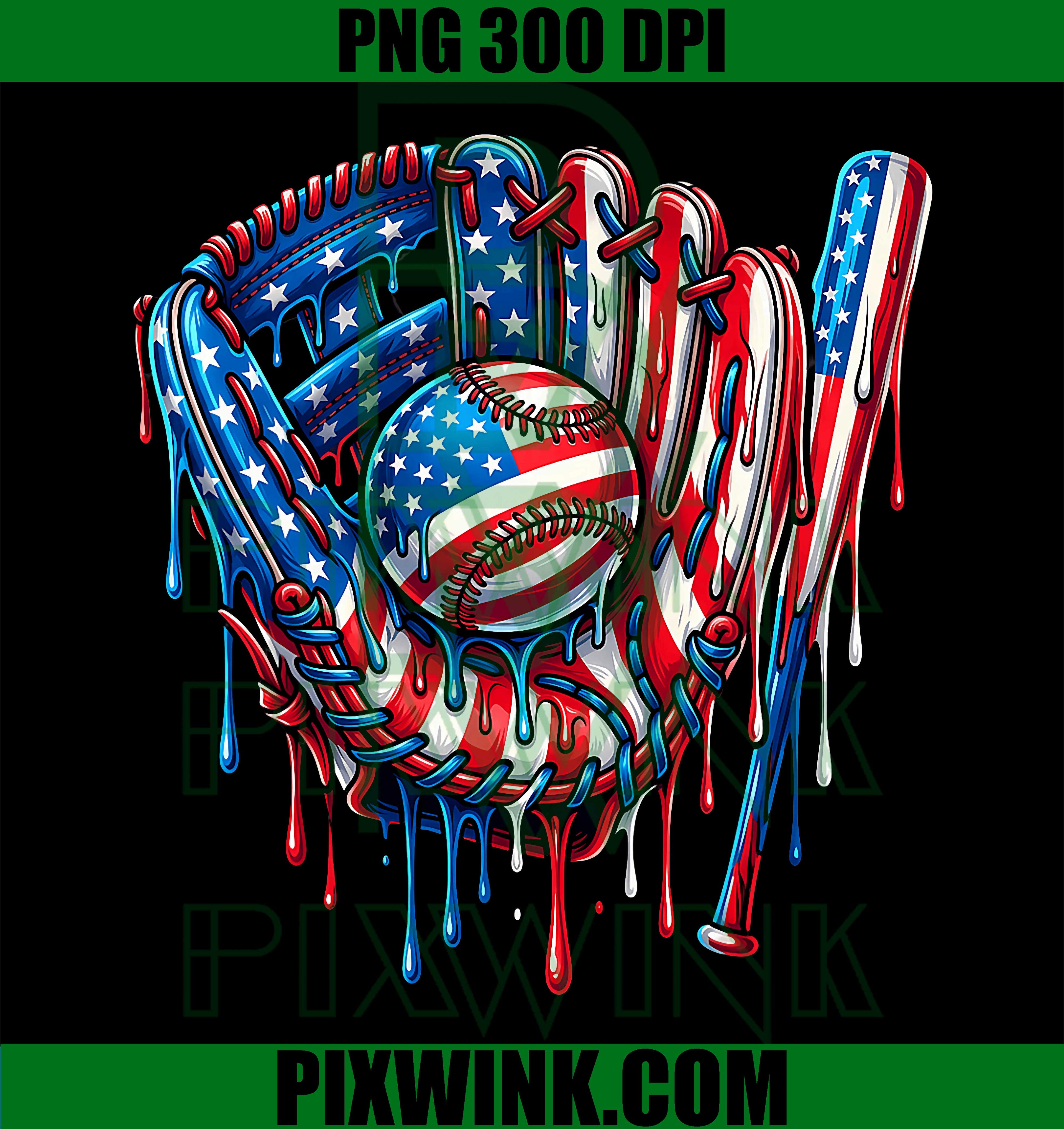 Drip Baseball Glove PNG, American Flag Baseball PNG Player Design