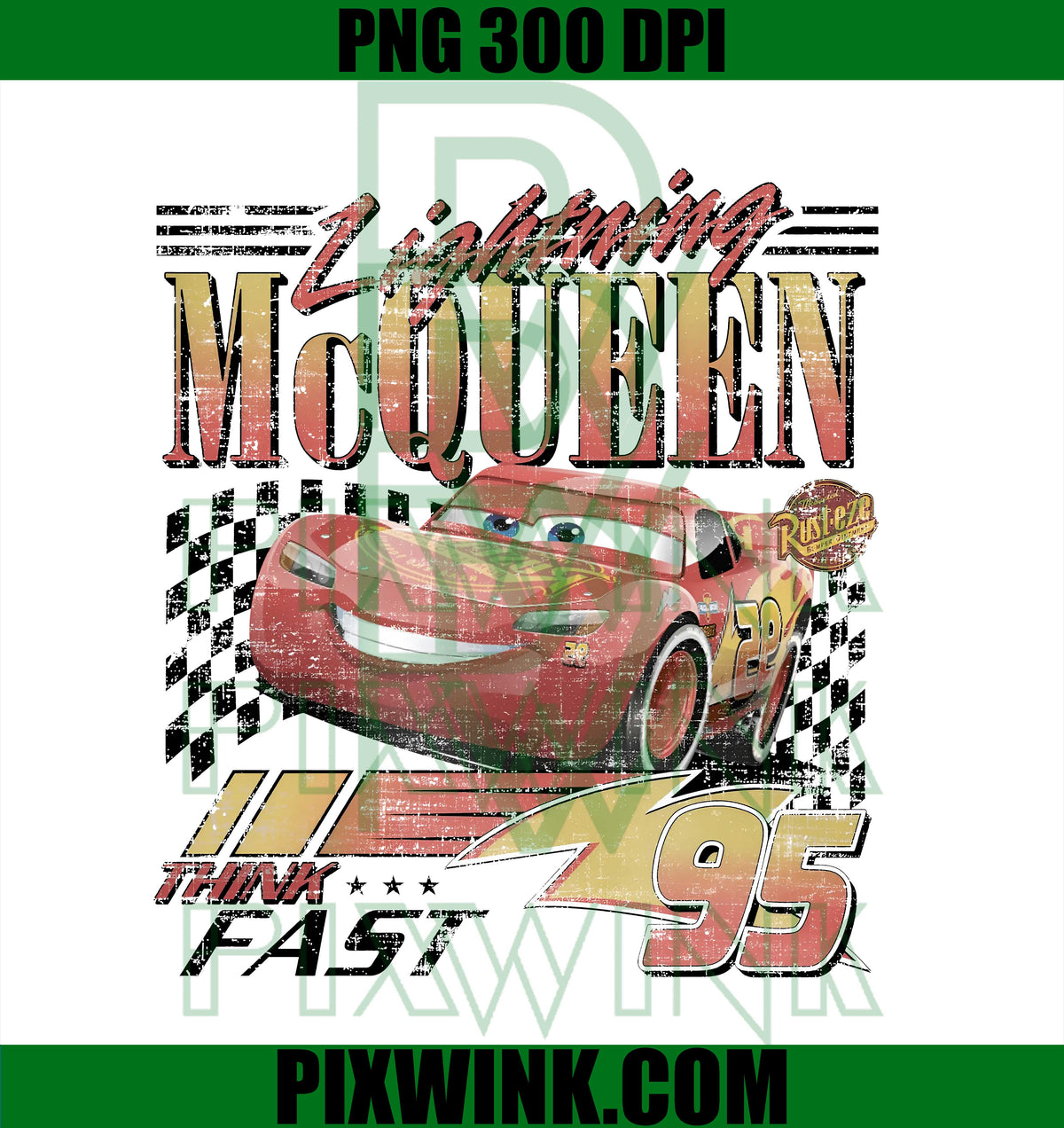 Vintage Lightning McQueen PNG, Retro 95 Racing PNG, Cars Movie Art PNG