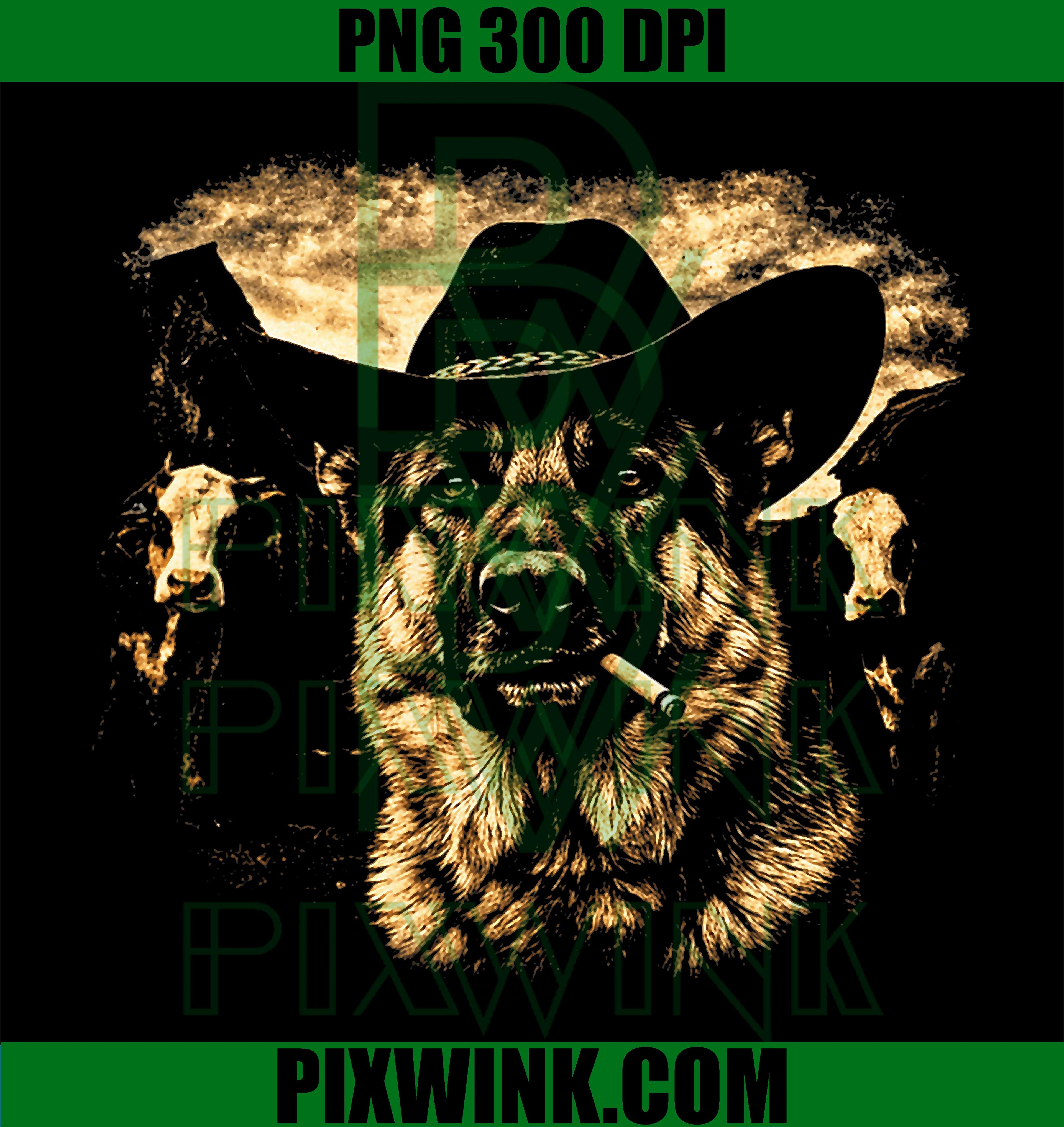 German Shepherd Cowboy PNG, Western Dog Smoking PNG Funny Graphic Design