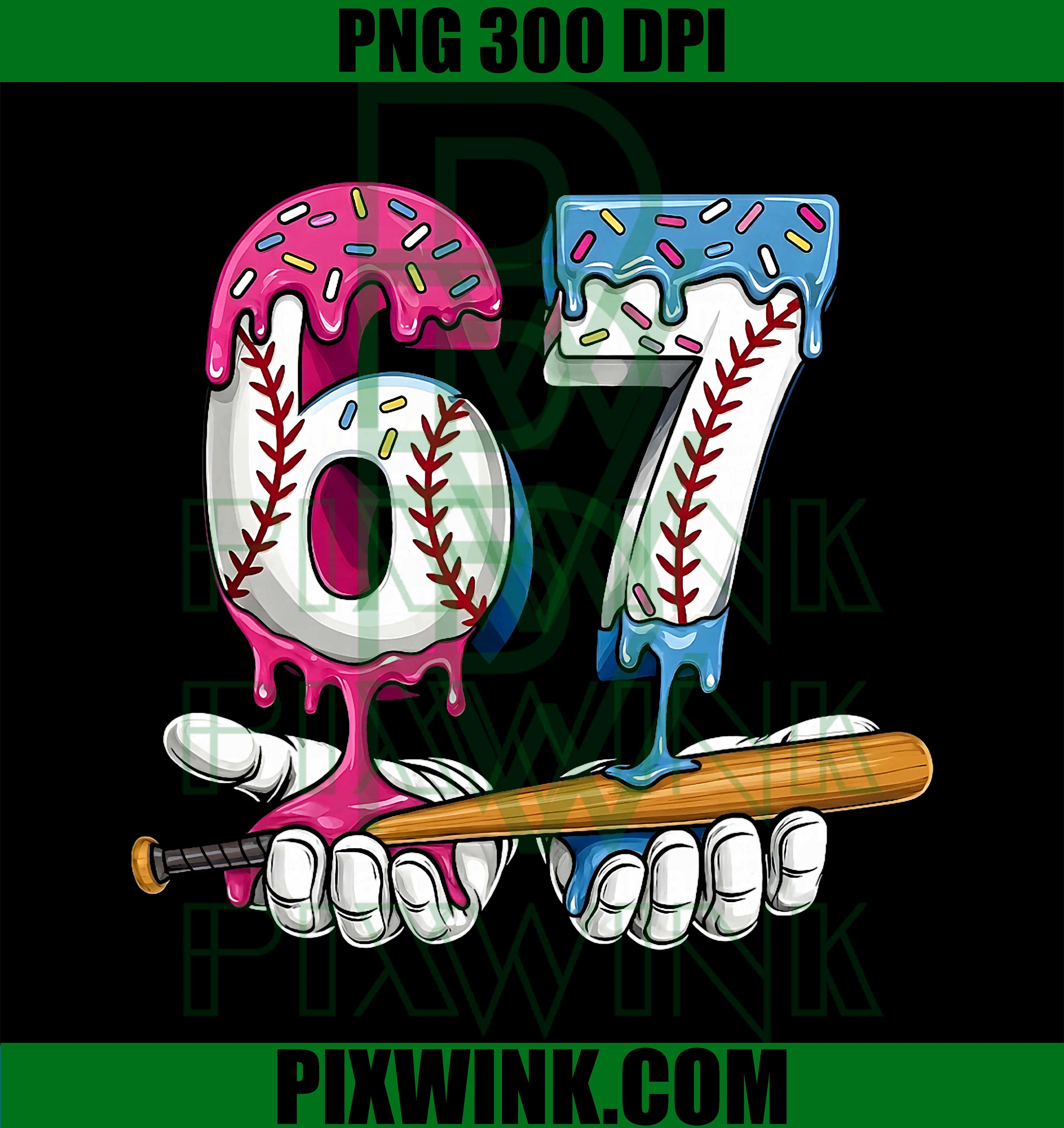 Baseball 67 Ice Cream Drip, Six Seven Boys Funny Meme PNG