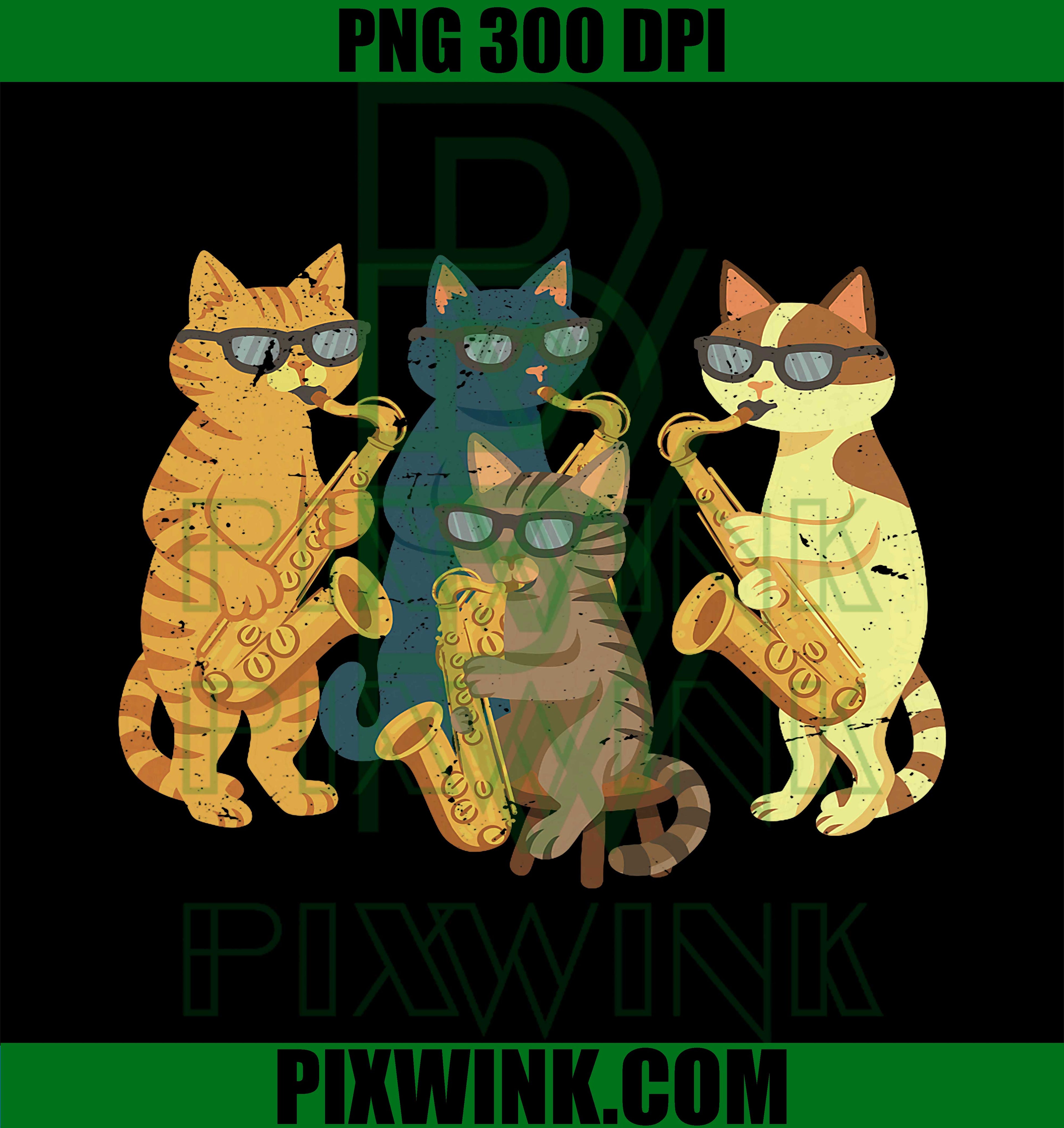 Cats Playing Saxophone, Saxophonist Jazz Player,  Music Lover PNG
