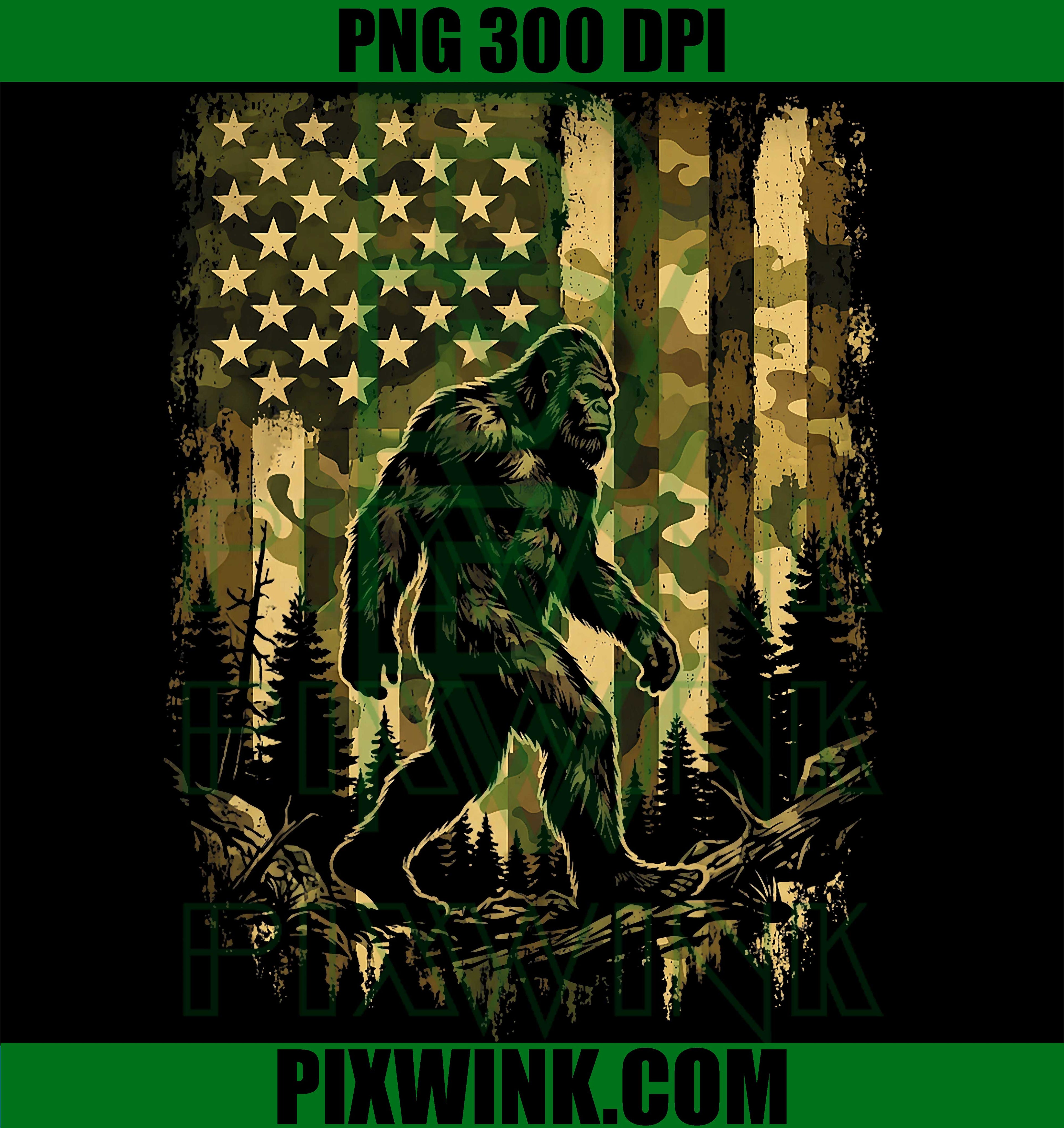 Camo American Flag Bigfoot PNG, Camouflage Sasquatch USA PNG