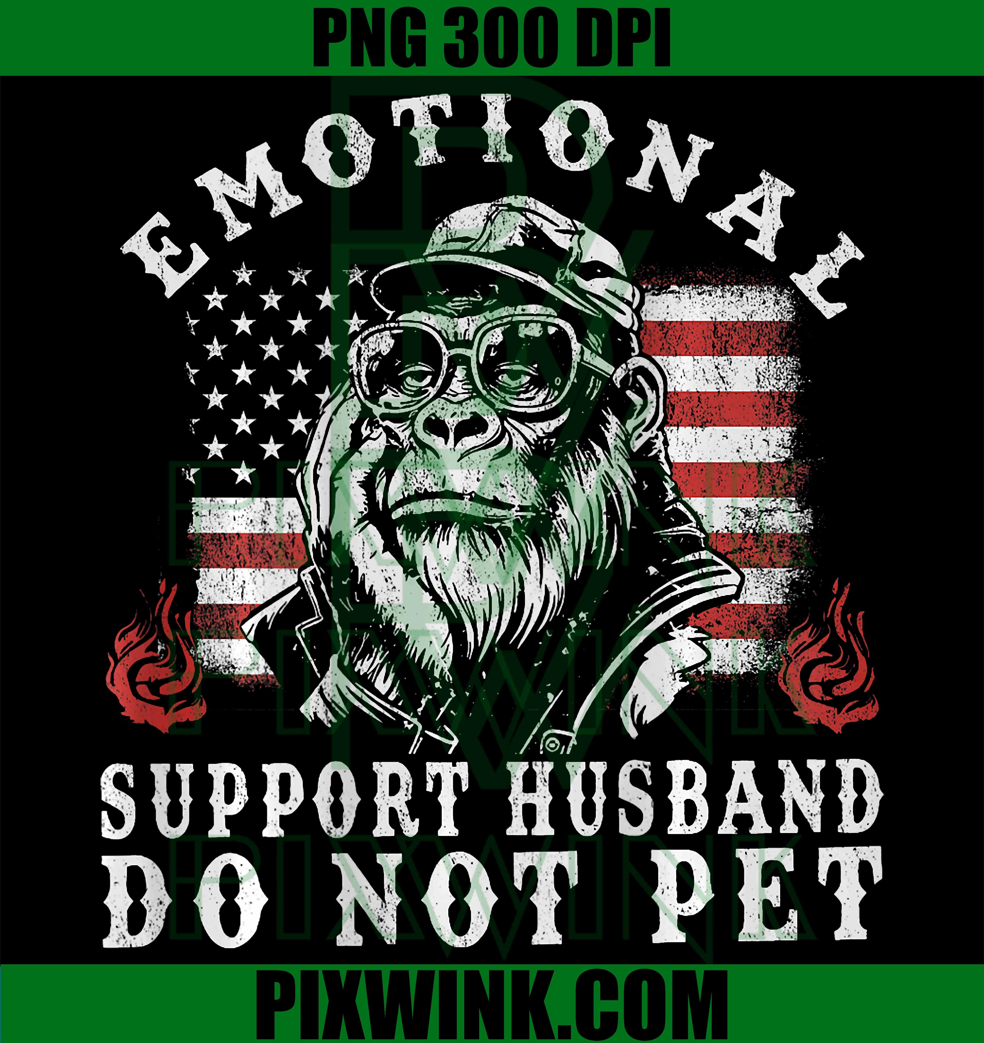 Emotional Support Husband PNG, Funny Monkey Back Print PNG Design