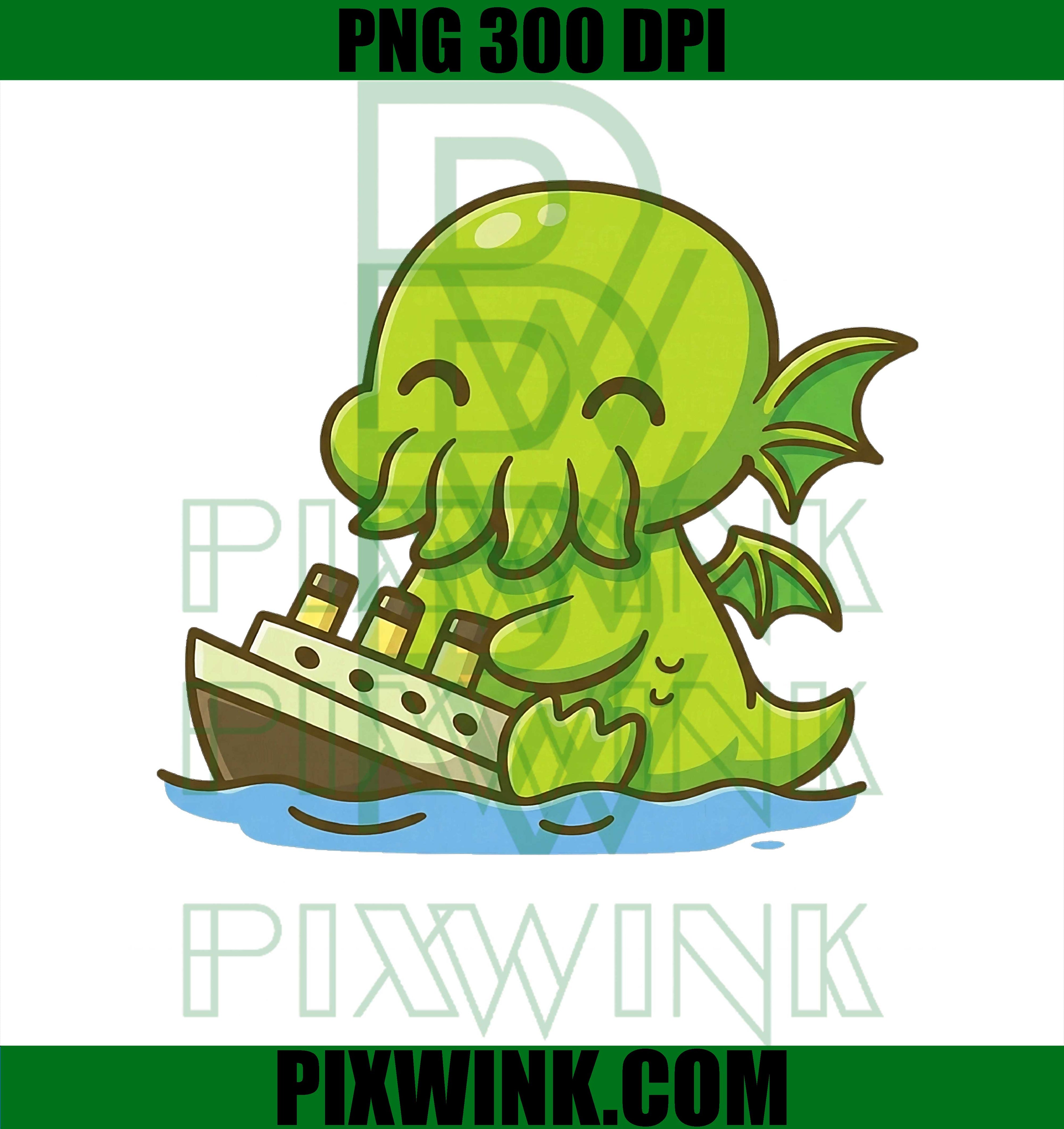 Cthulhu Sinks Titanic PNG, Hilarious Mythos Mashup Graphic PNG