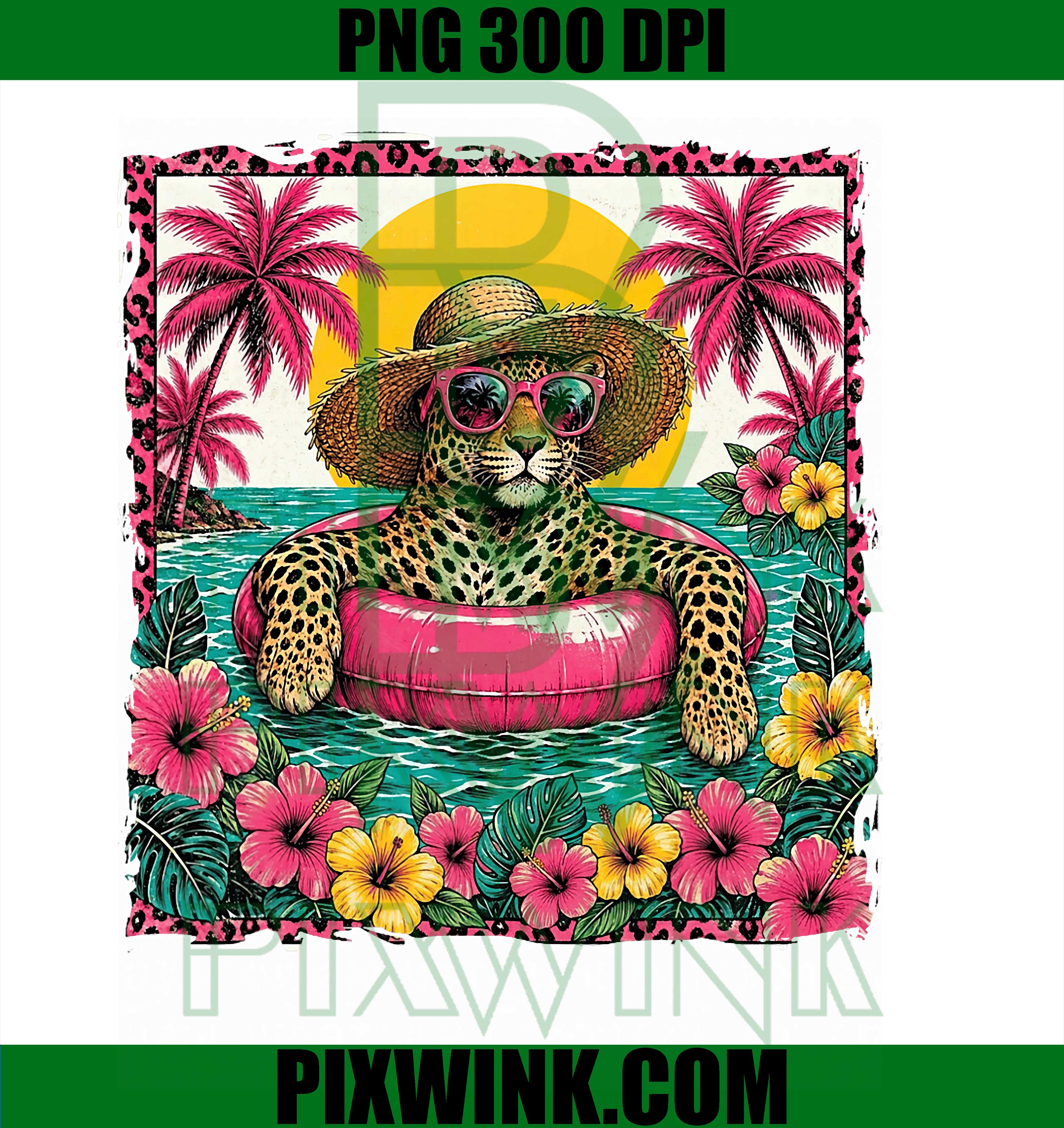 Leopard Summer Vibes PNG, Tropical Flowers Beach Palm PNG