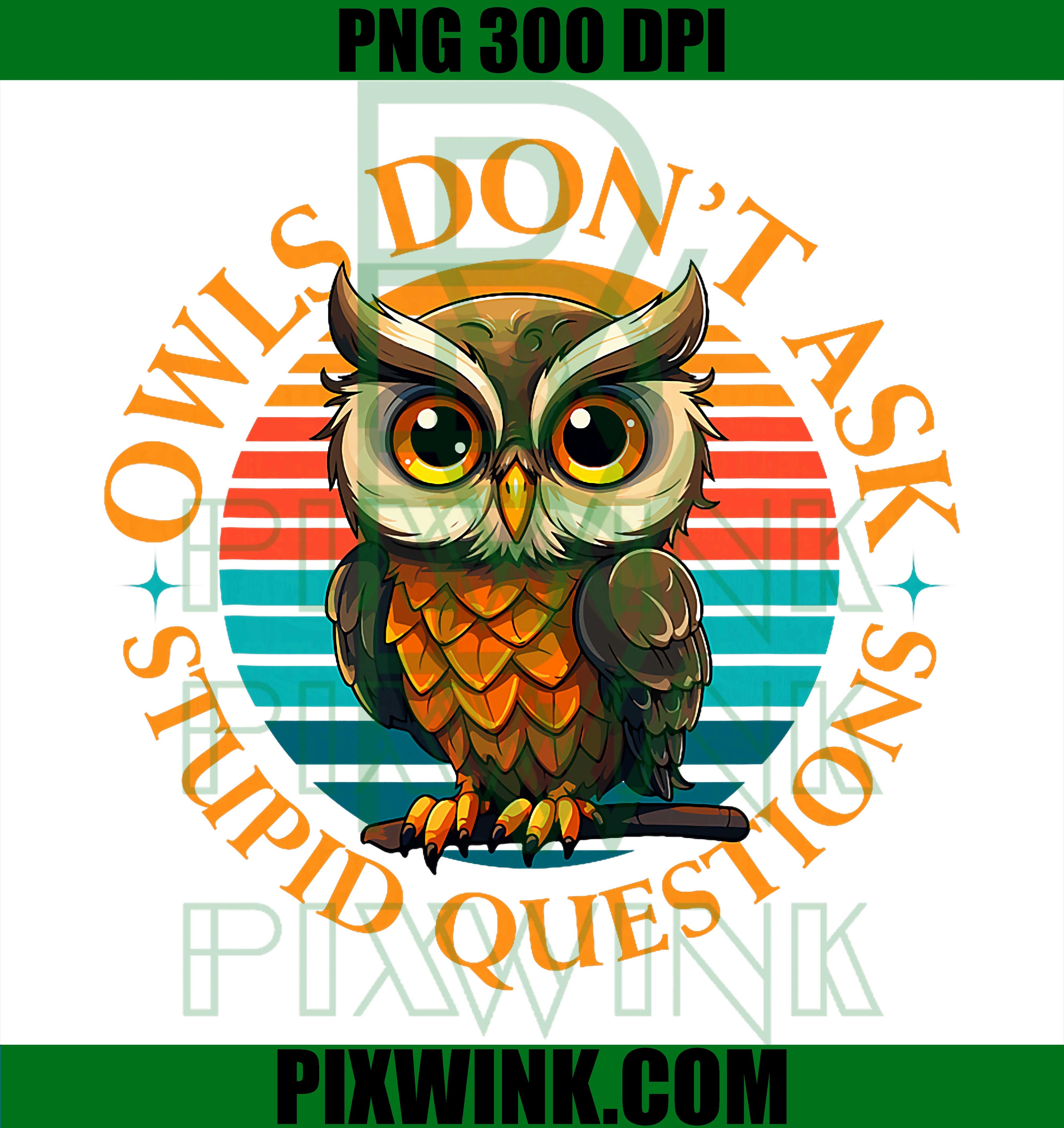 Owls Don’t Ask Stupid Questions PNG, Retro Cool Owl Humor Graphic PNG