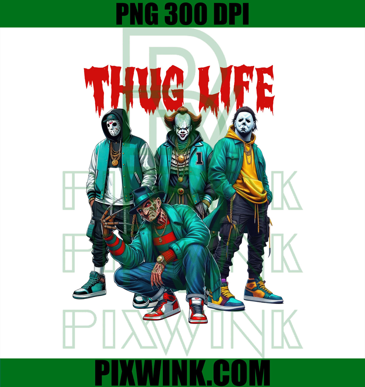 Scary Movie PNG, Horror Villains PNG, Thug Life Slasher Design PNG