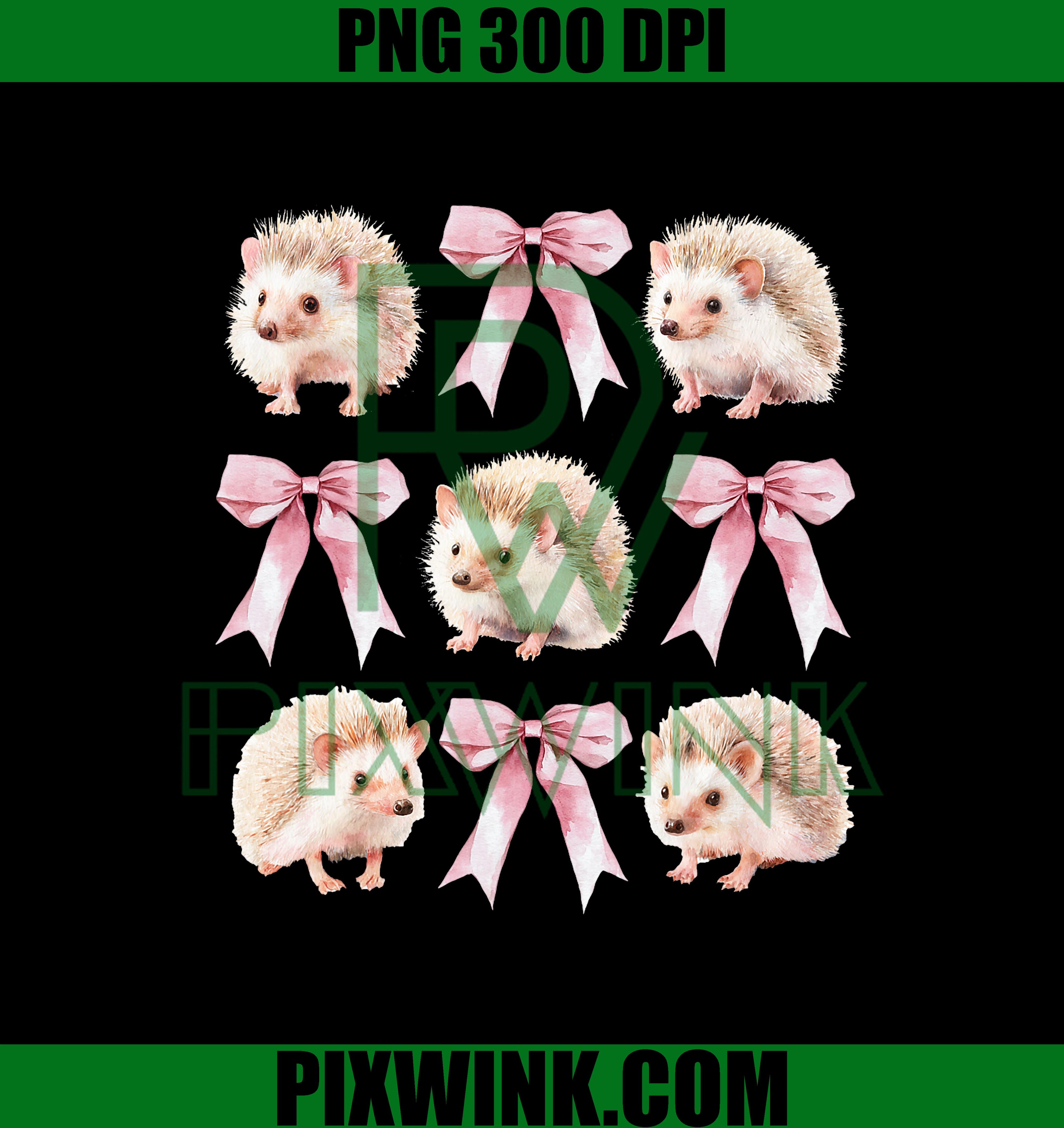 Cute Hedgehog with Pink Bows PNG Digital Download Illustration