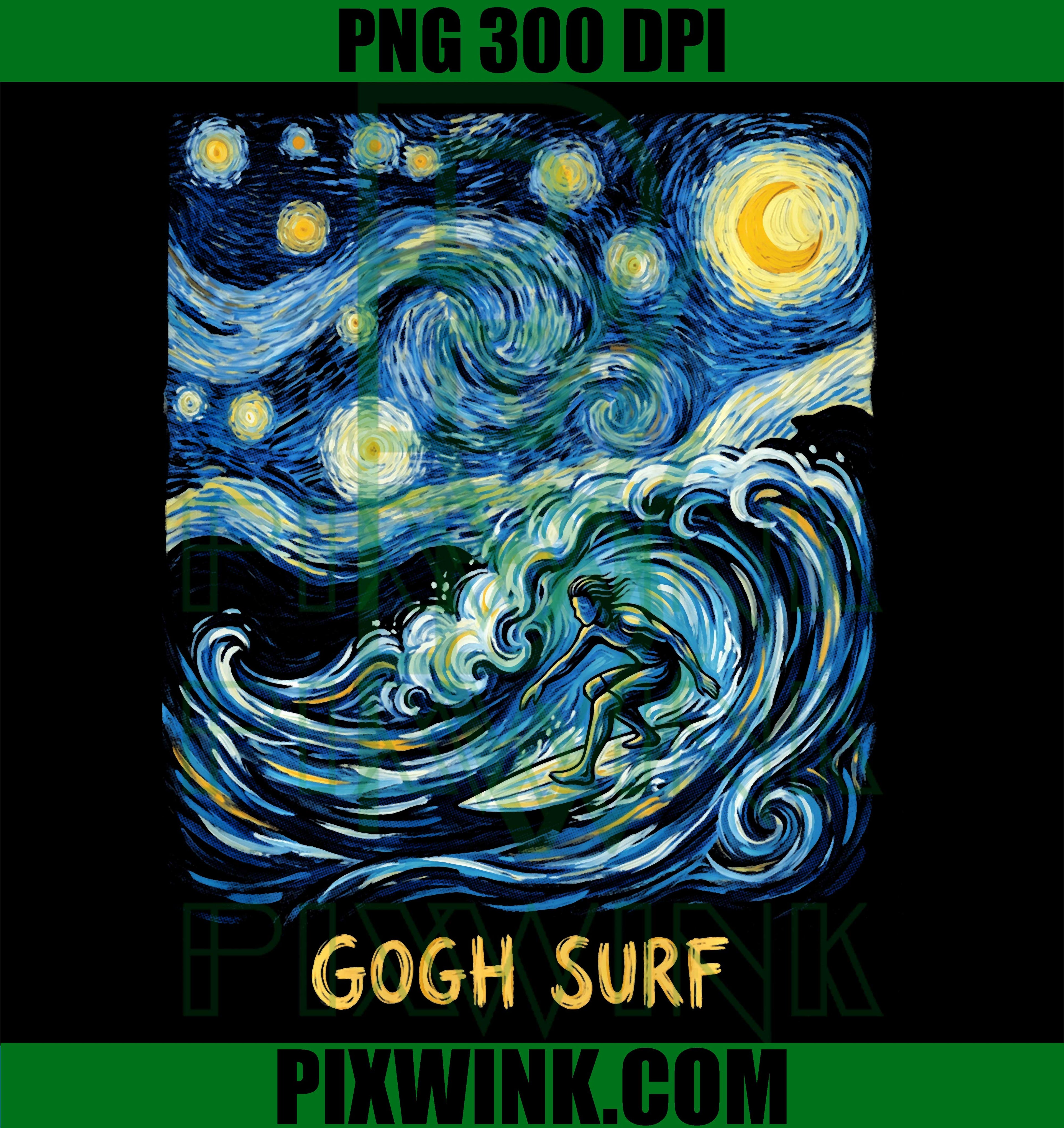Van Gogh Surf PNG, Funny Surfer Art PNG Performance Style Design