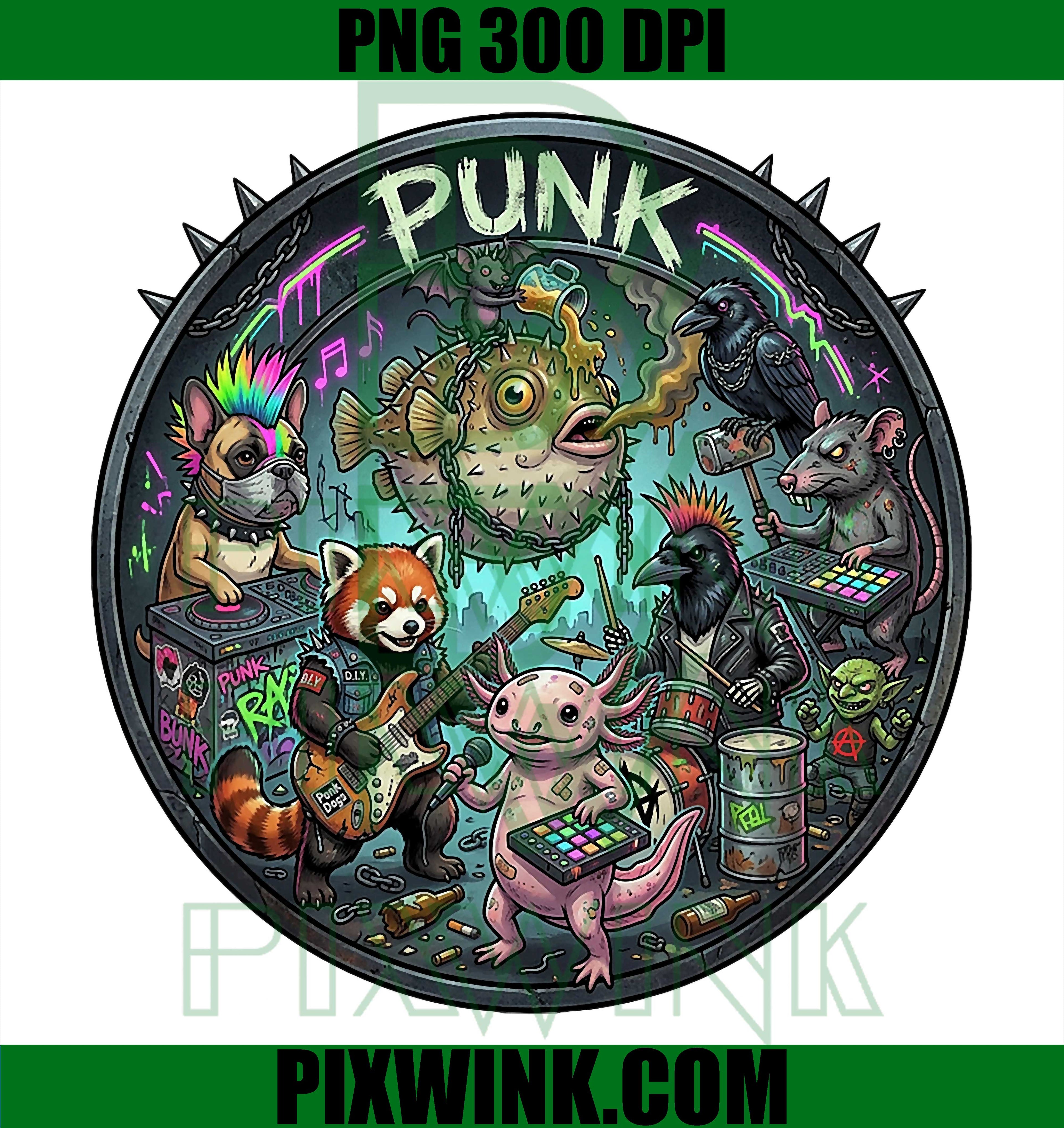 Punk Rock Animal Band PNG, Capybara Axolotl Music Design PNG