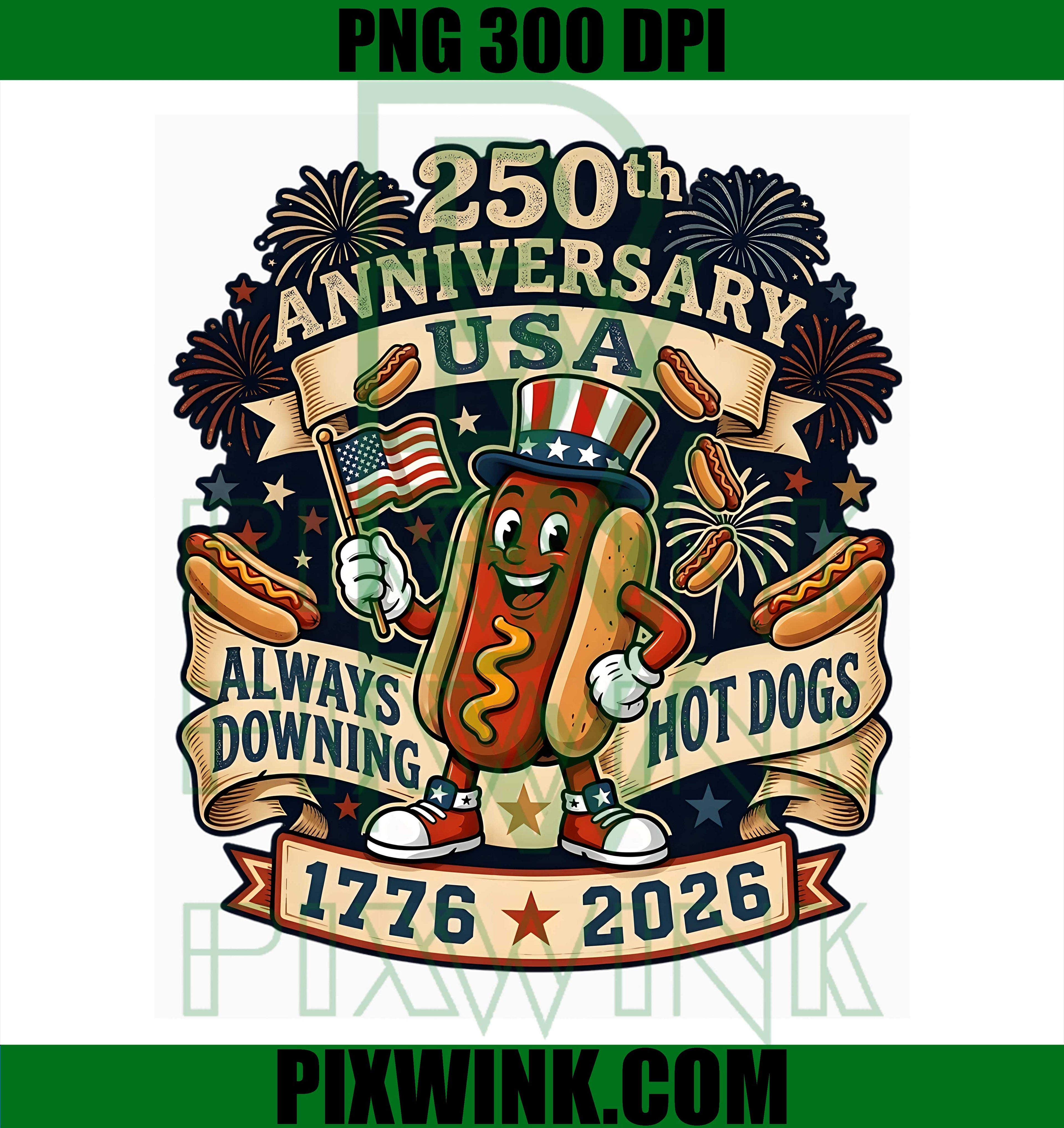 USA Hot Dogs PNG, 1776-2026 America PNG, 250th Anniversary USA PNG
