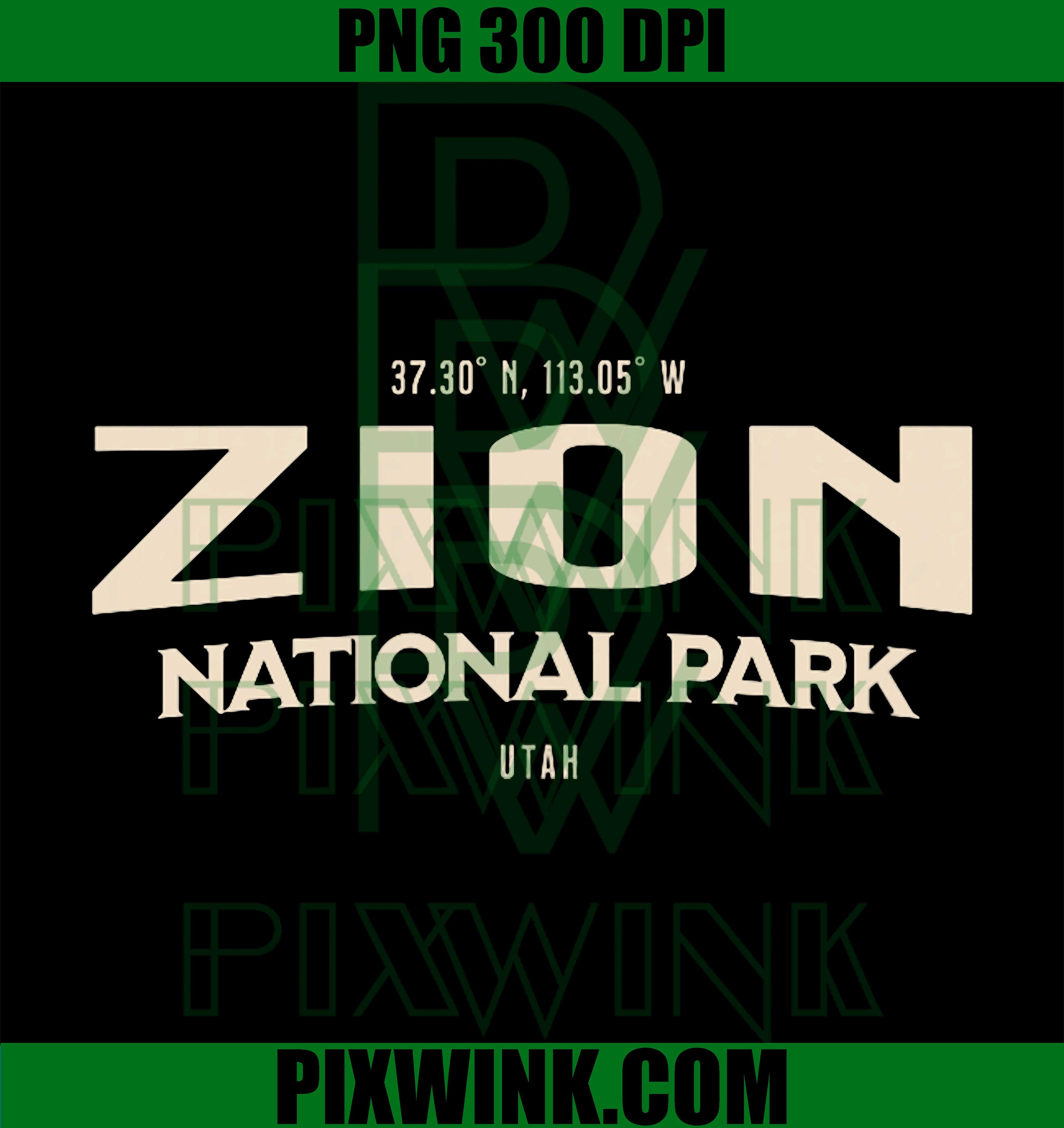 Zion National Park Coordinates PNG, Utah Travel Souvenir PNG
