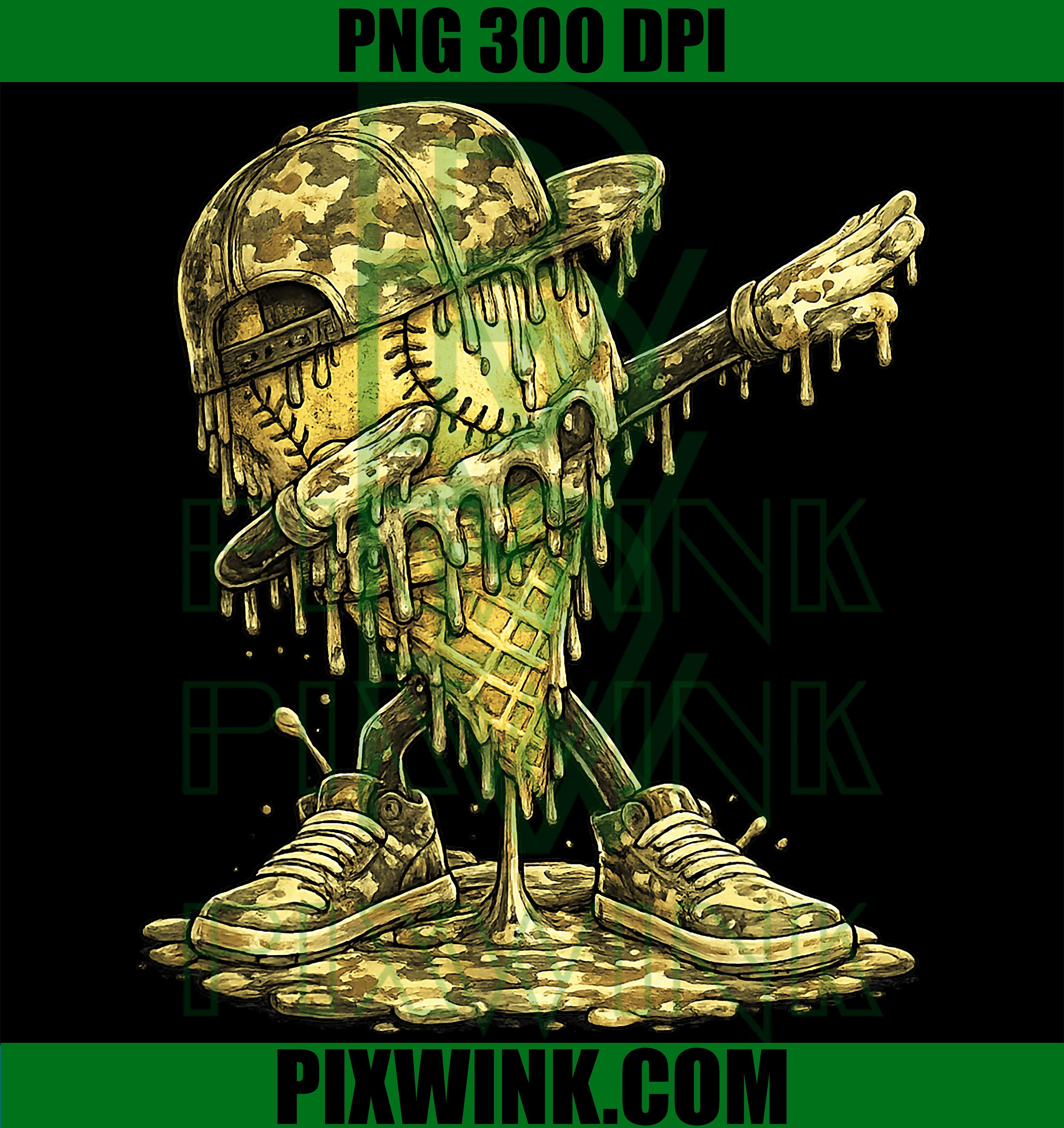 Camo Softball PNG, Ice Cream Drip Softball PNG