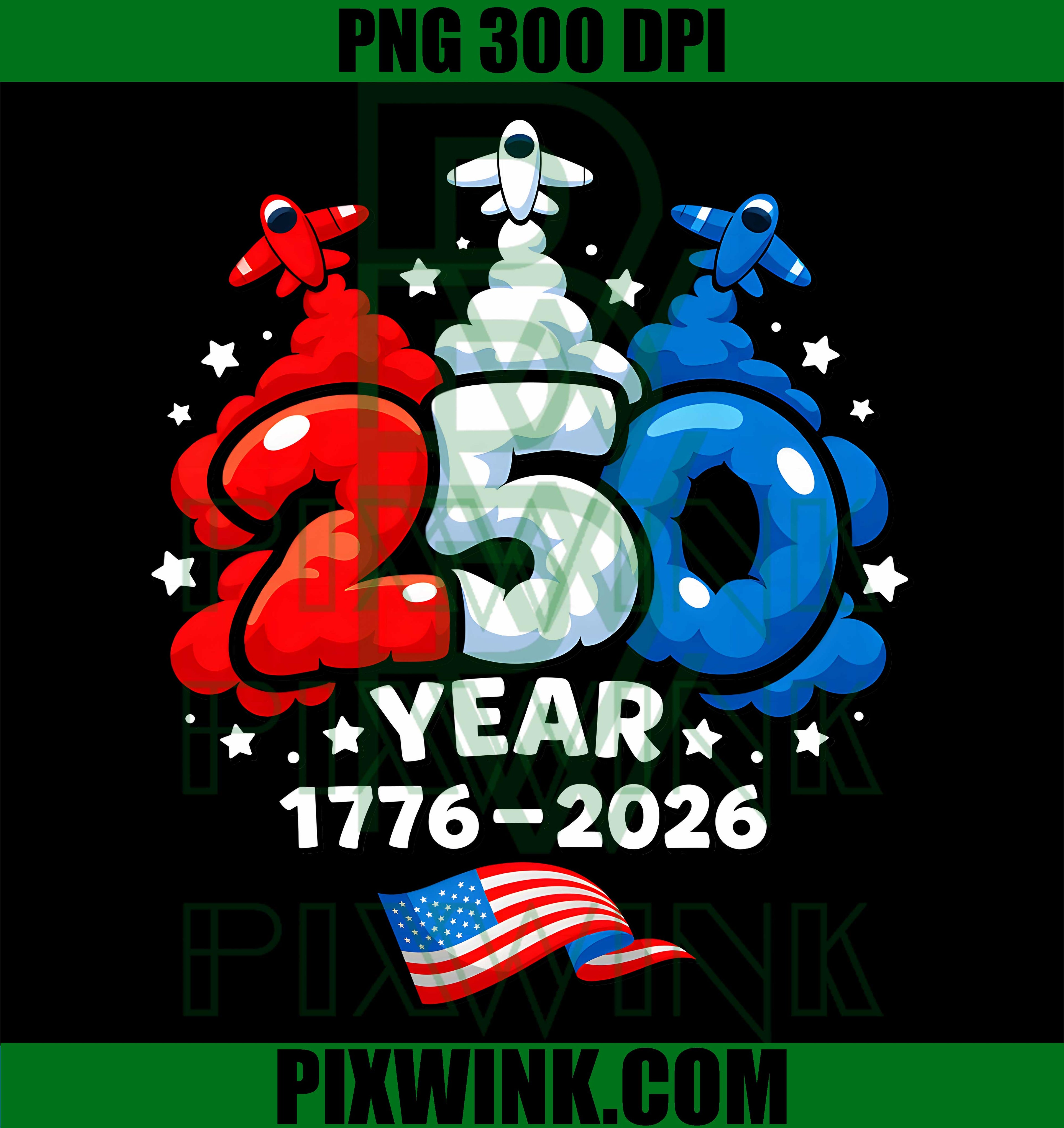 Kids 4th July Patriotic USA PNG, Red White Blue 250 Years PNG